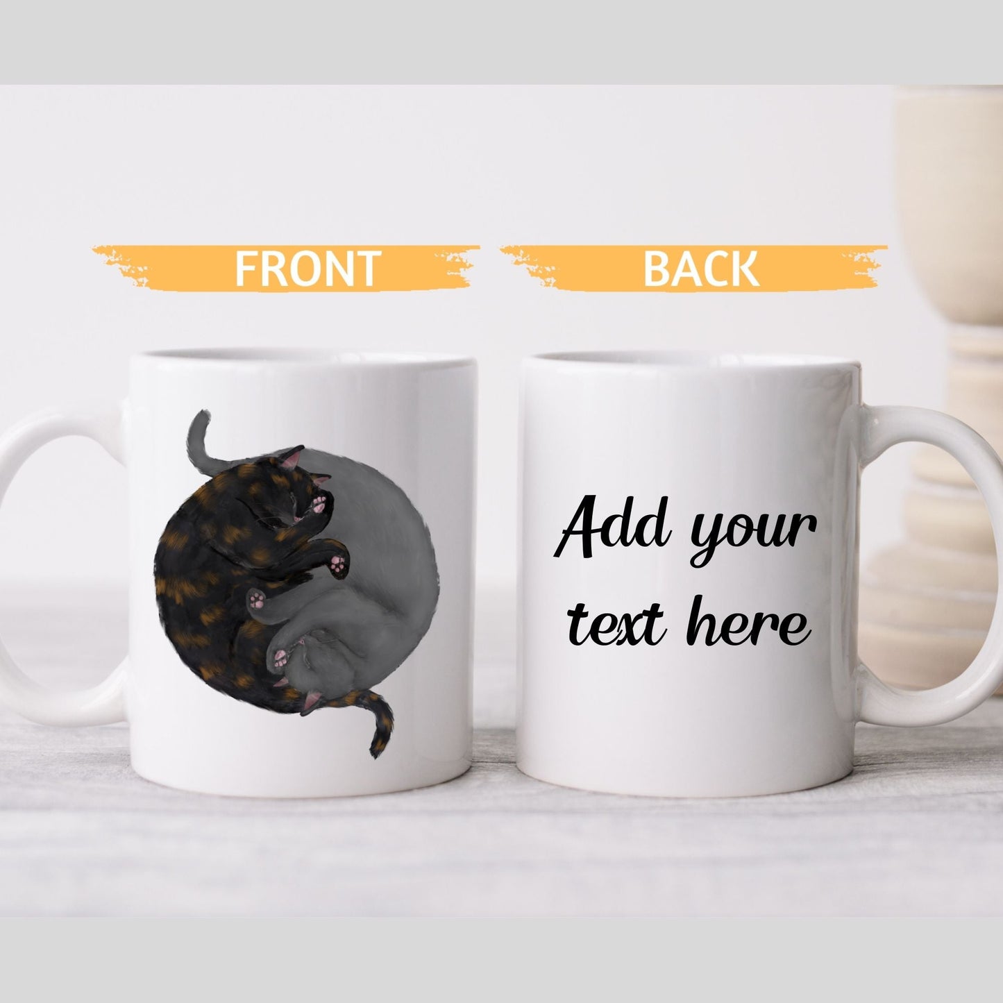 Tortoiseshell and Gray Sleeping Cats Mug - MerikaArt
