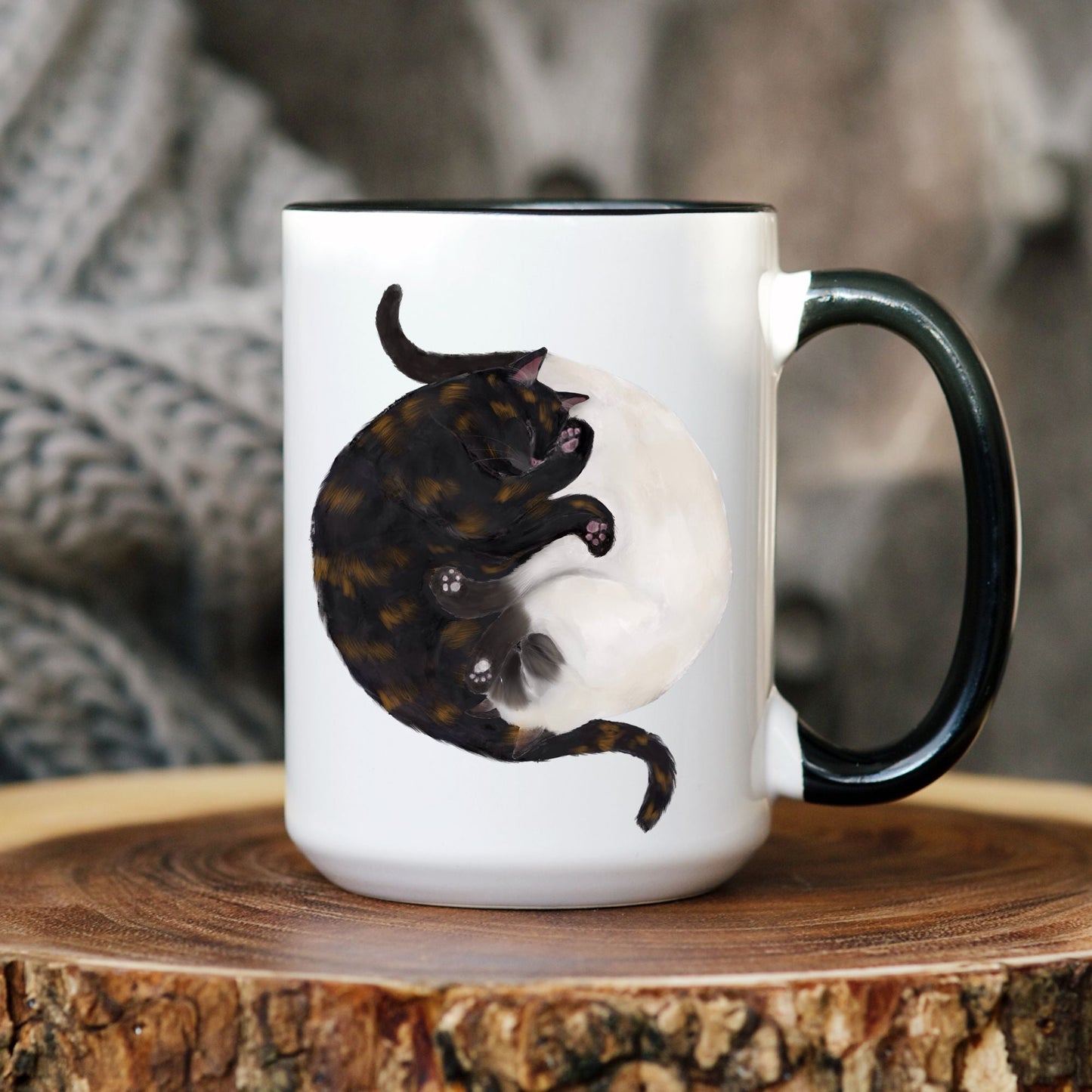 Tortoiseshell and Siamese Sleeping Cats Mug - MerikaArt