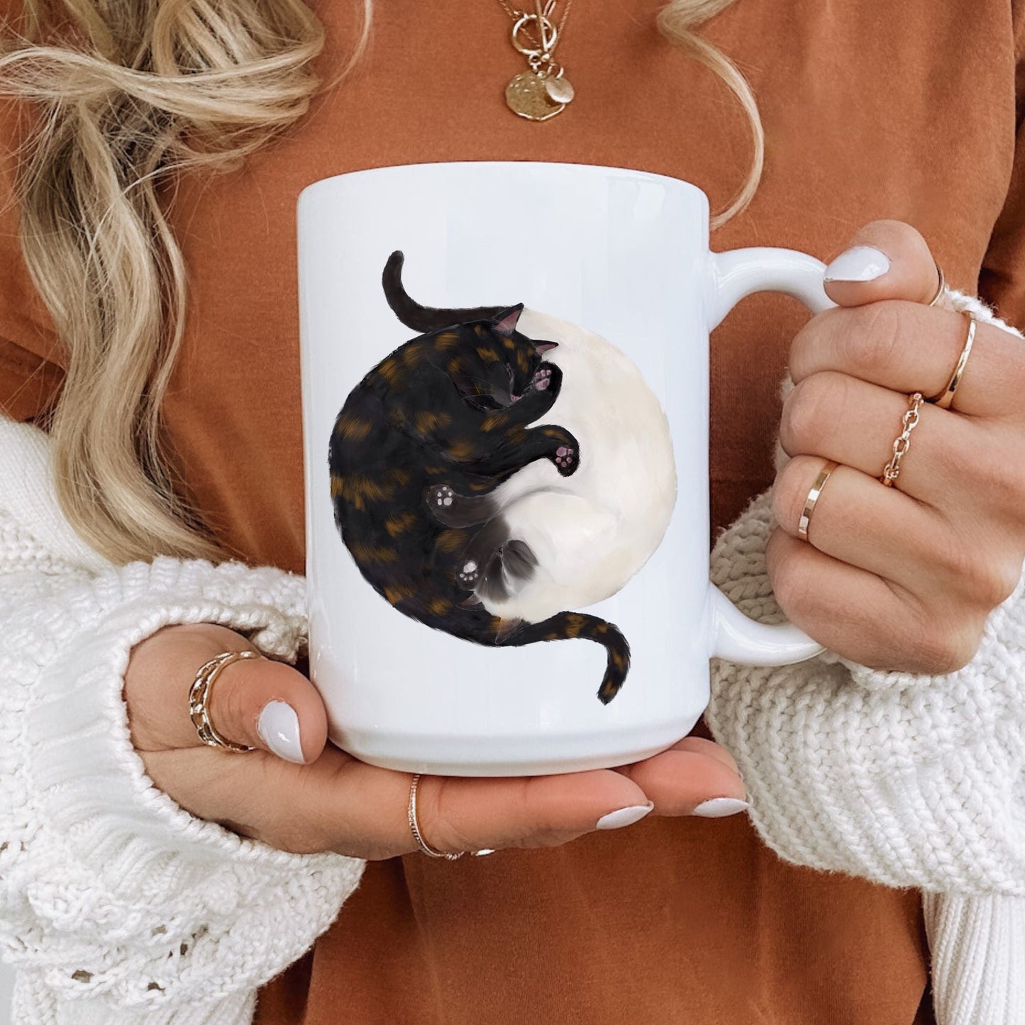 Tortoiseshell and Siamese Sleeping Cats Mug - MerikaArt