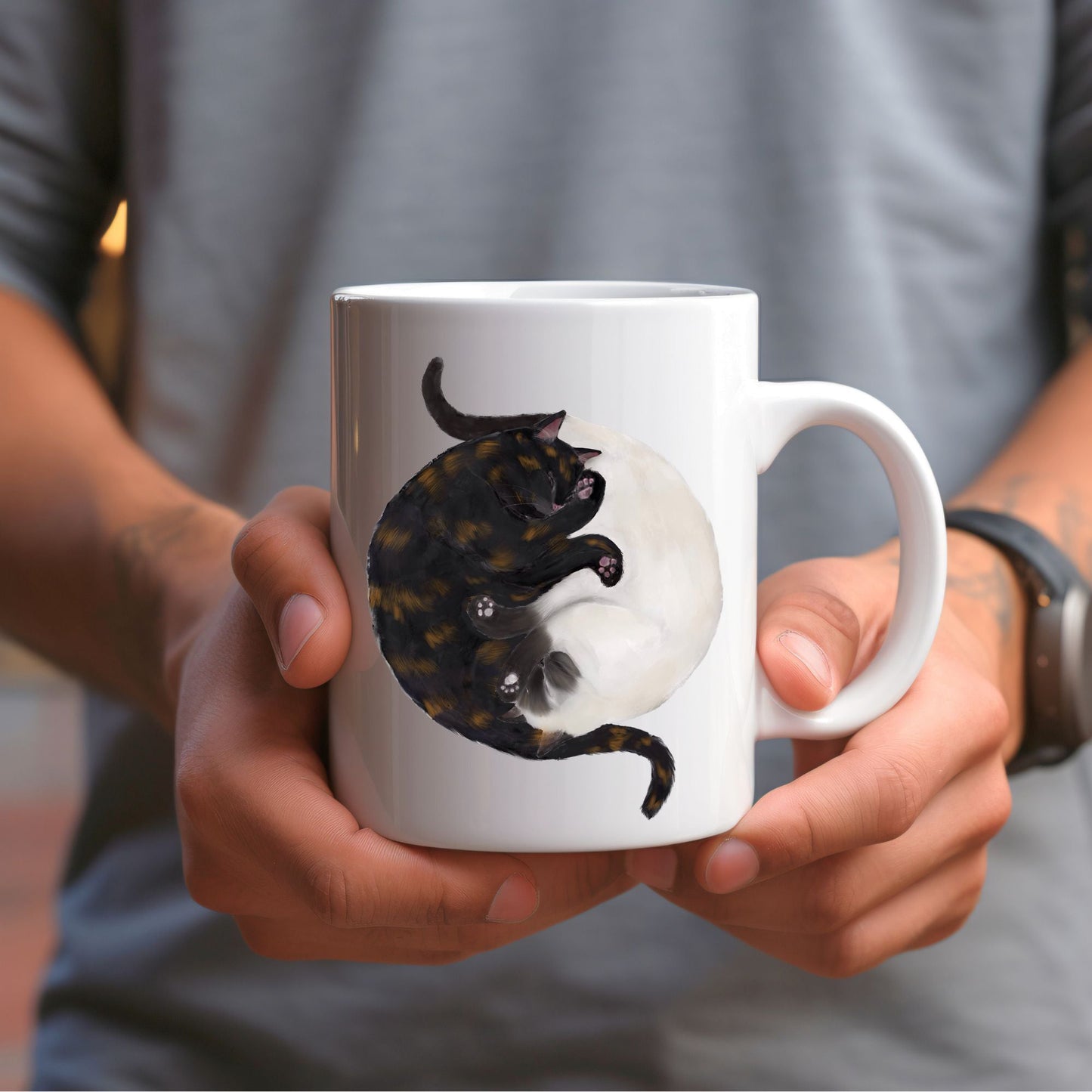 Tortoiseshell and Siamese Sleeping Cats Mug - MerikaArt