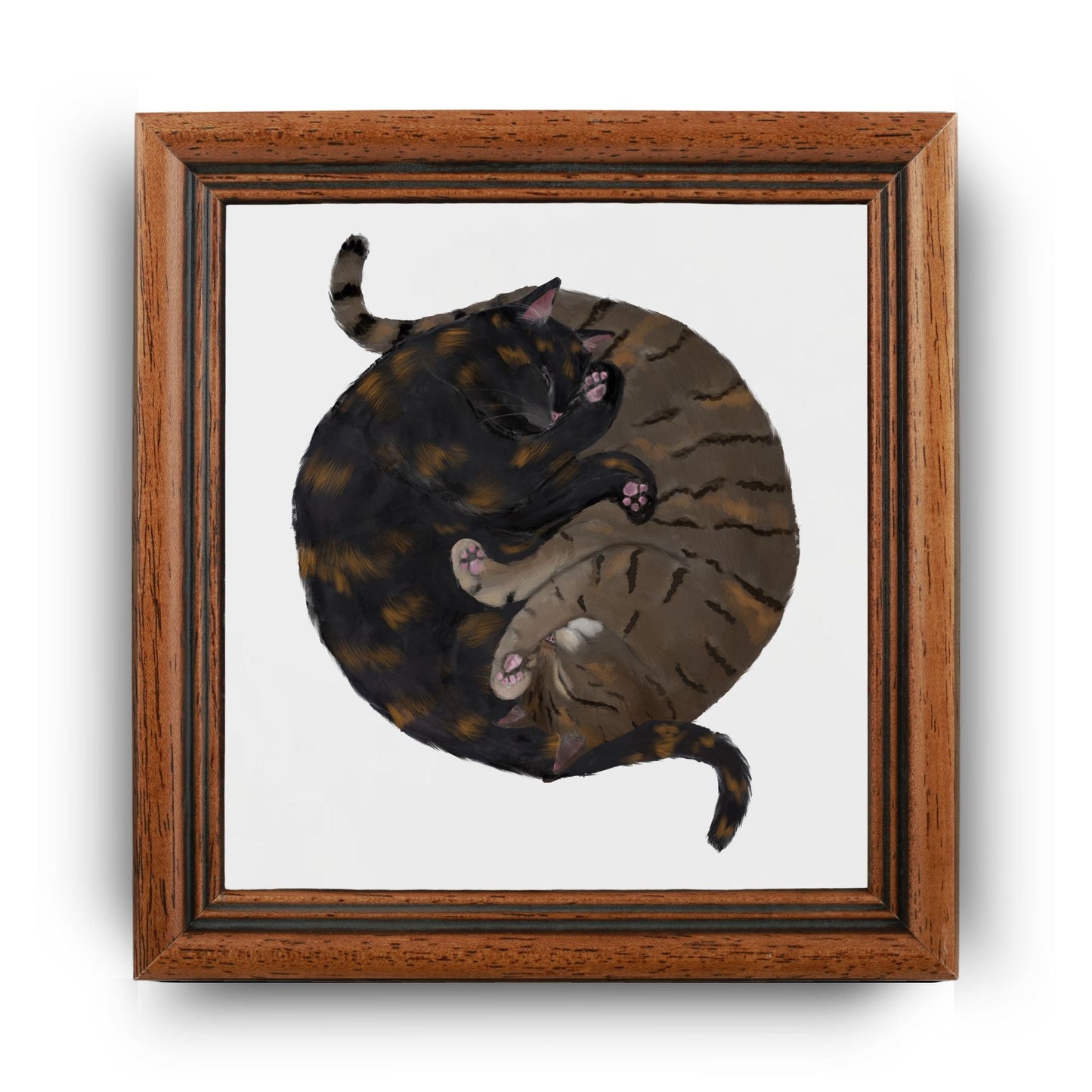 Tortoiseshell and Tabby Cats Yin and Yang Ceramic Tile - MerikaArt
