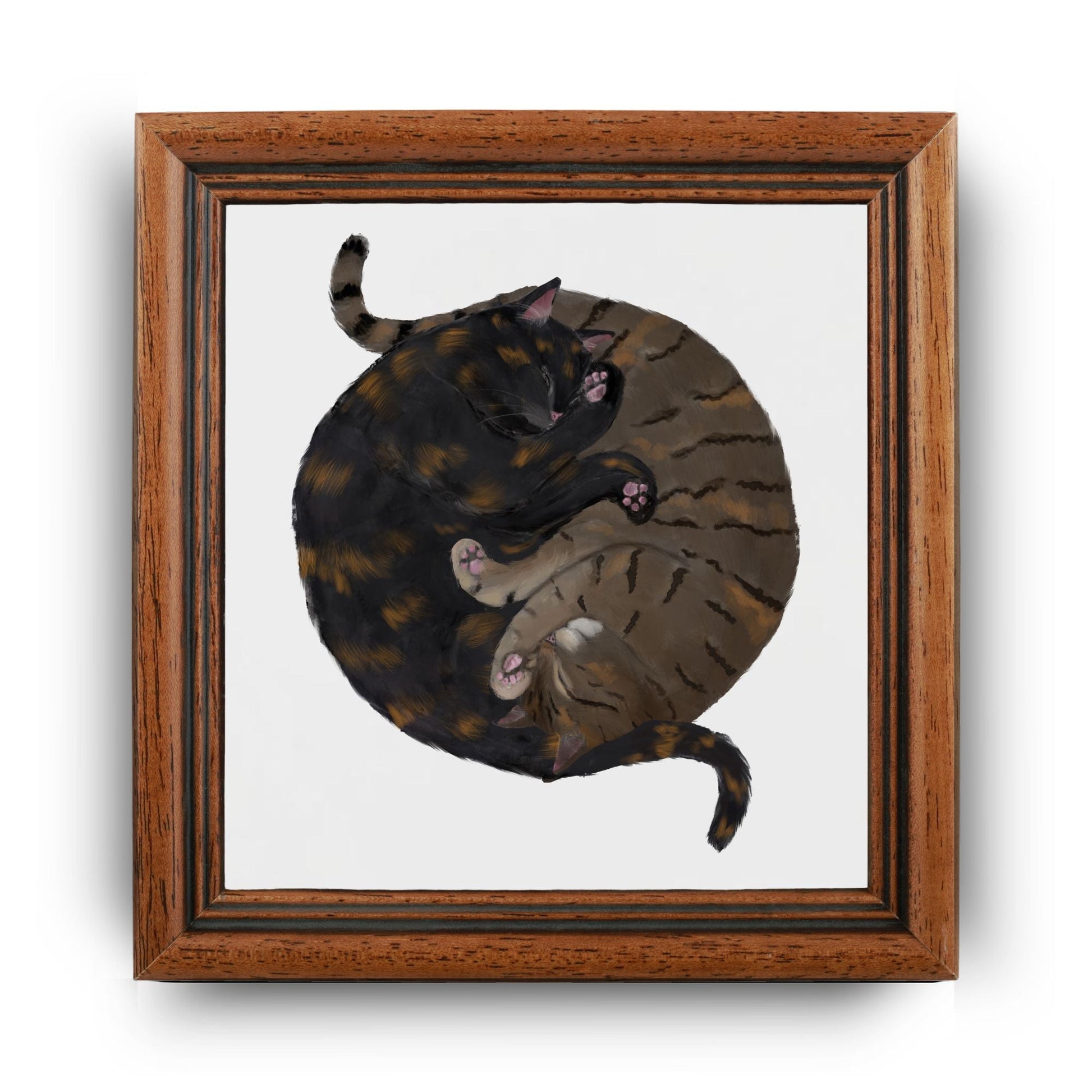 Tortoiseshell and Tabby Cats Yin and Yang Ceramic Tile - MerikaArt