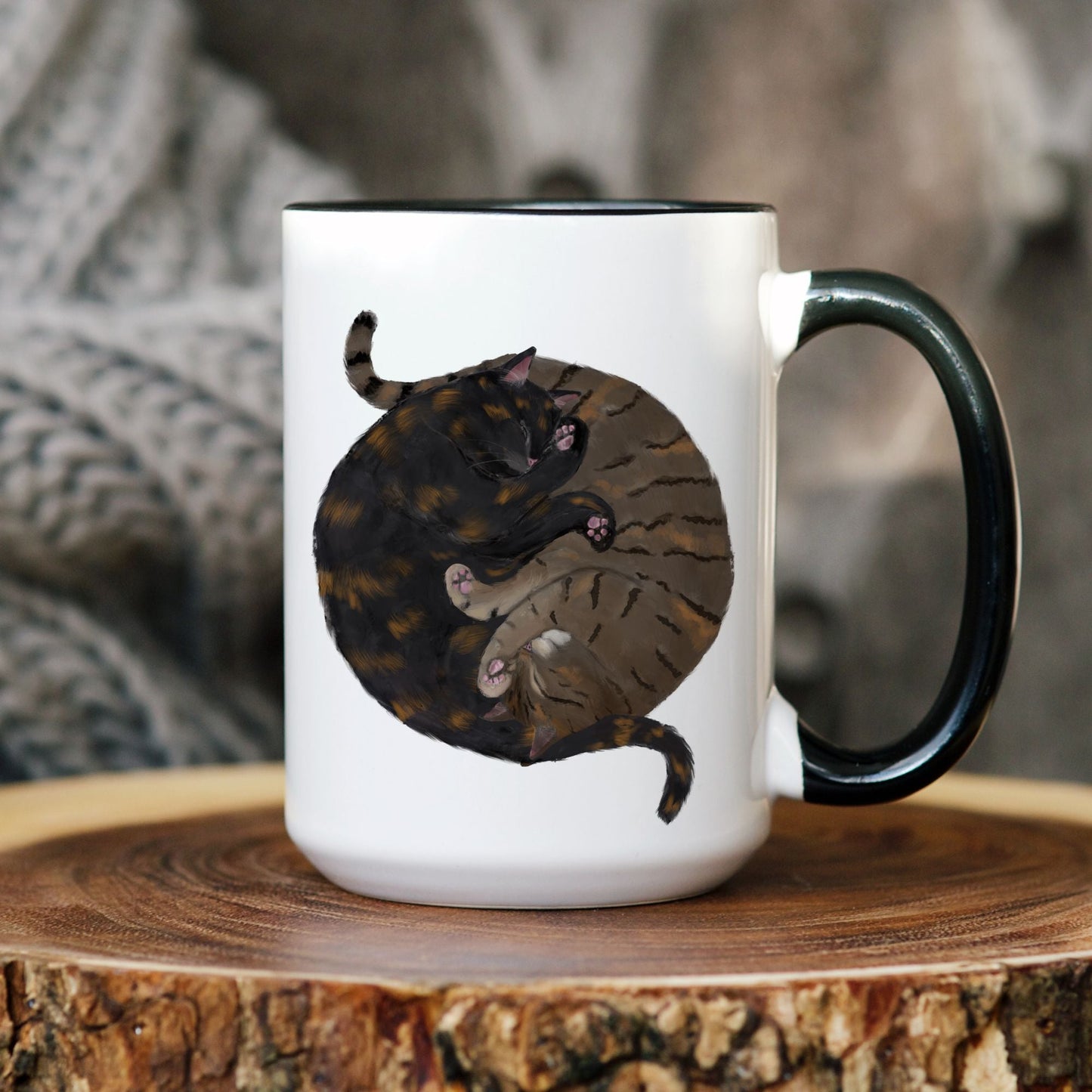 Tortoiseshell and Tabby Sleeping Cats Mug - MerikaArt