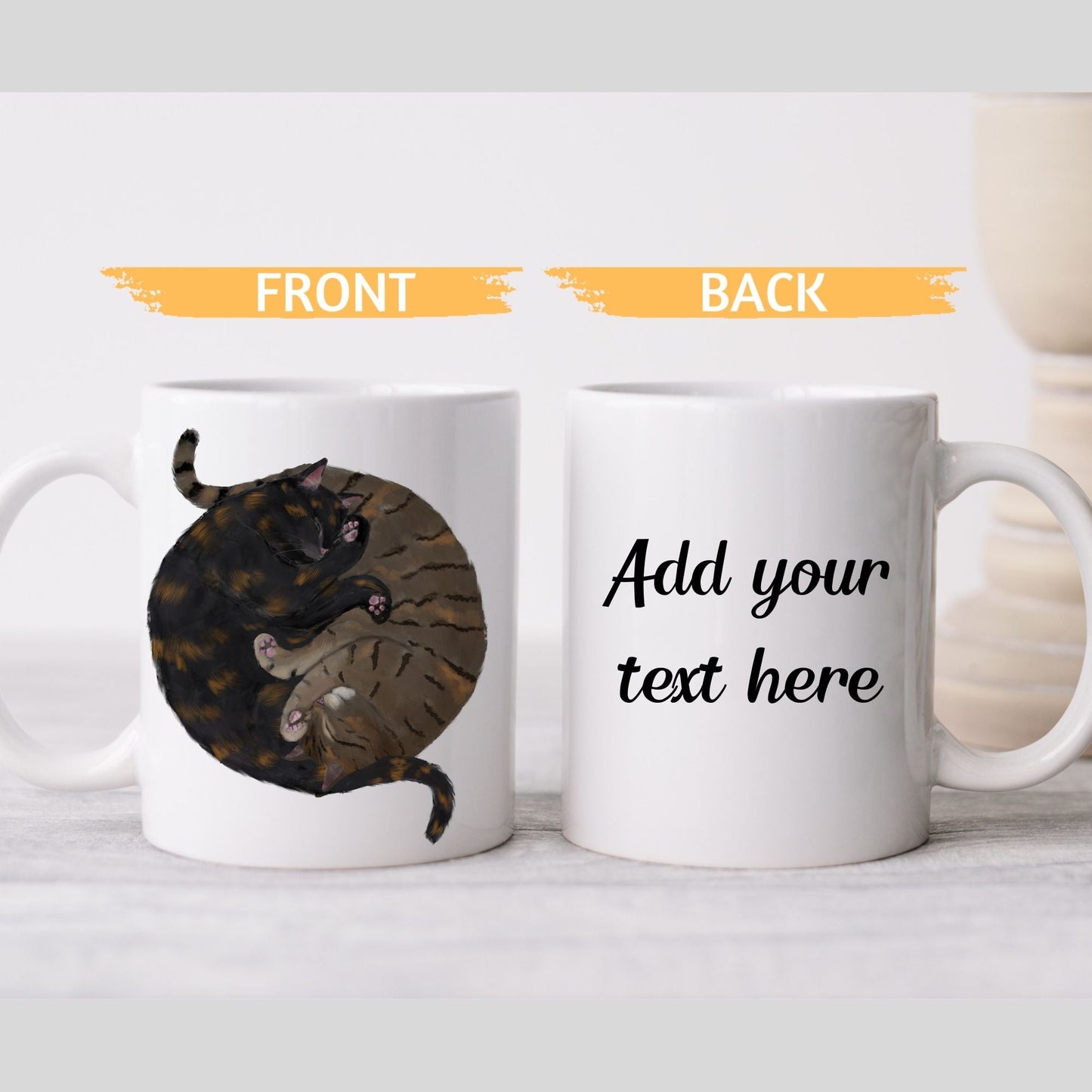 Tortoiseshell and Tabby Sleeping Cats Mug - MerikaArt