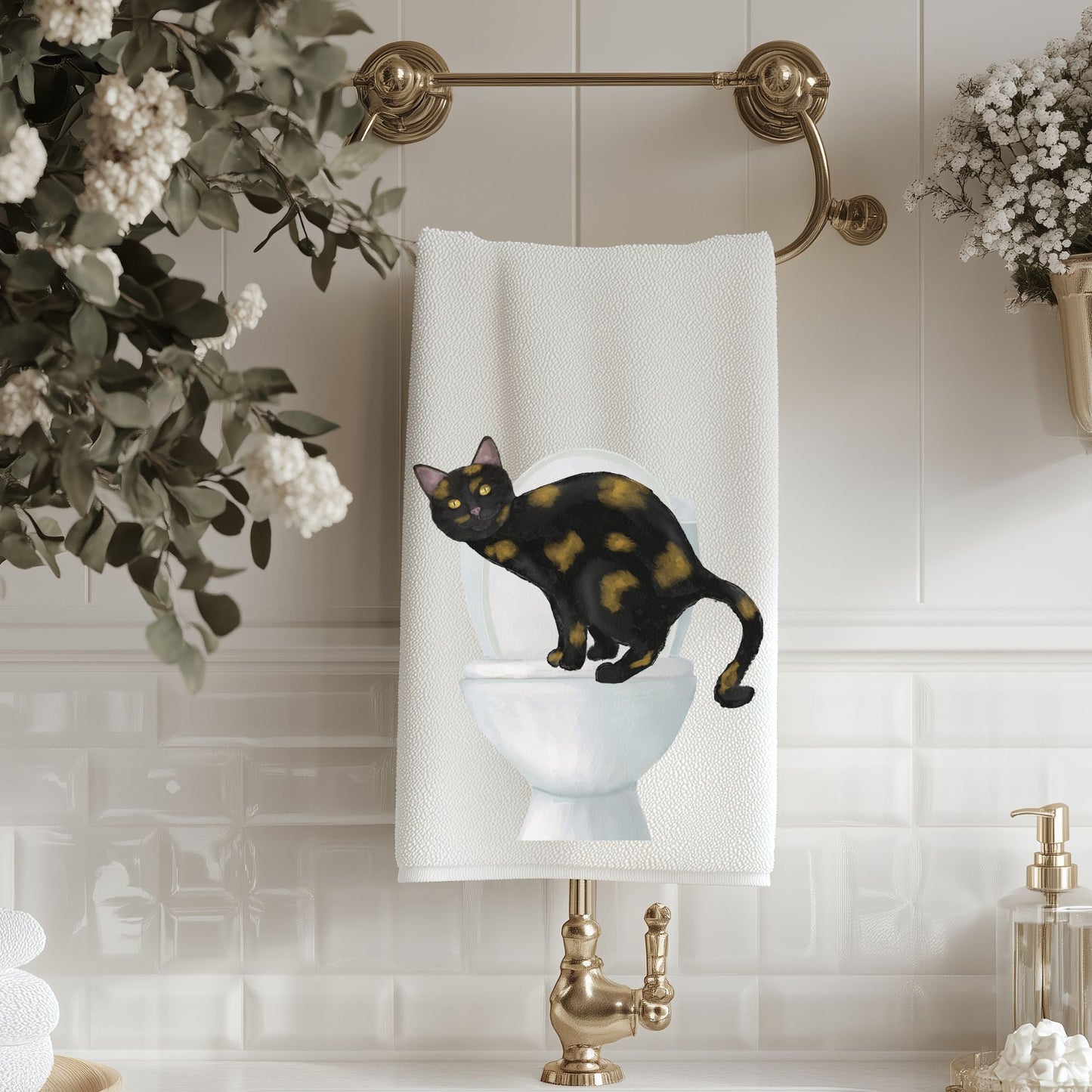 Tortoiseshell Cat Bathroom Towel - MerikaArt