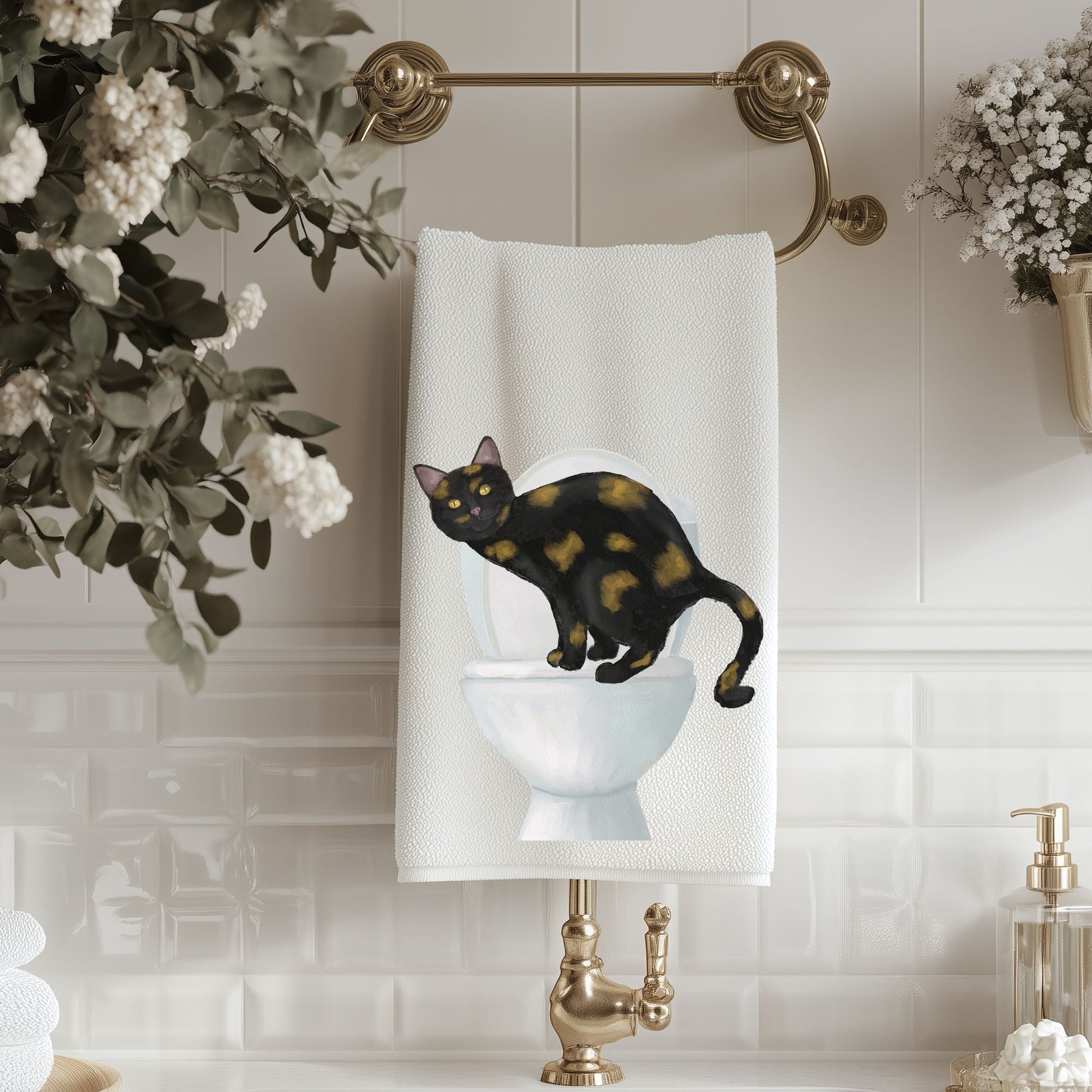 Tortoiseshell Cat Bathroom Towel - MerikaArt