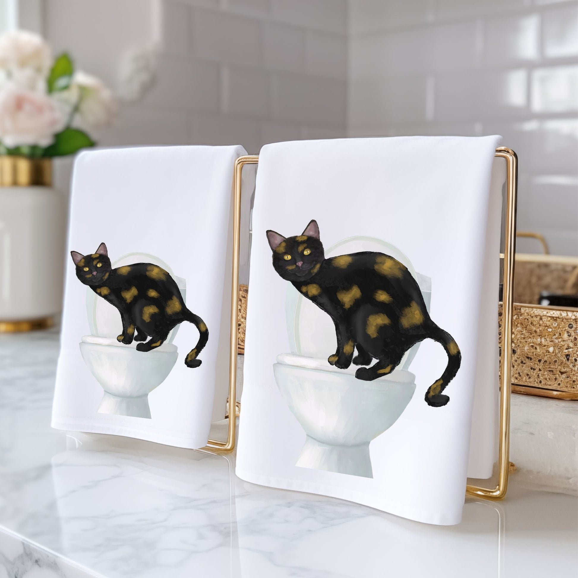 Tortoiseshell Cat Bathroom Towel - MerikaArt