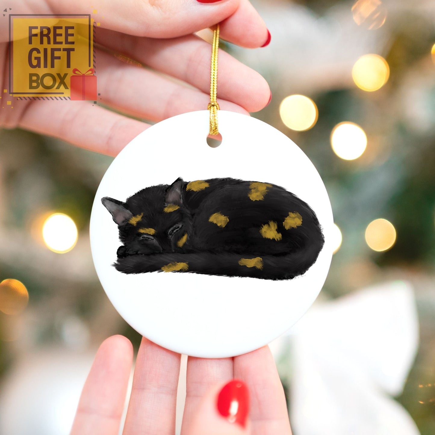 Tortoiseshell Cat Ceramic Ornament - MerikaArt
