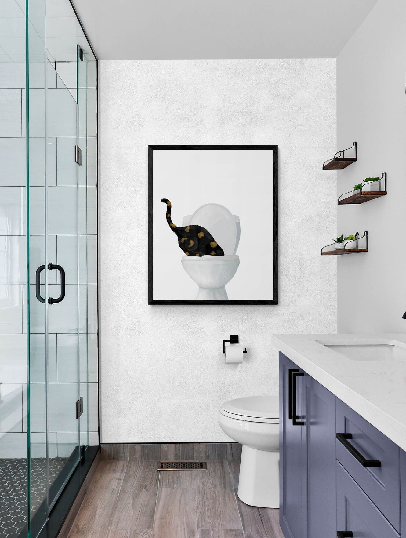 Tortoiseshell Cat Drinking Water From Toilet Art, Fat Tortie Cat Print, Bathroom Decor, Cat Painting, Kitty Licking Water From Toilet Art, - MerikaArt
