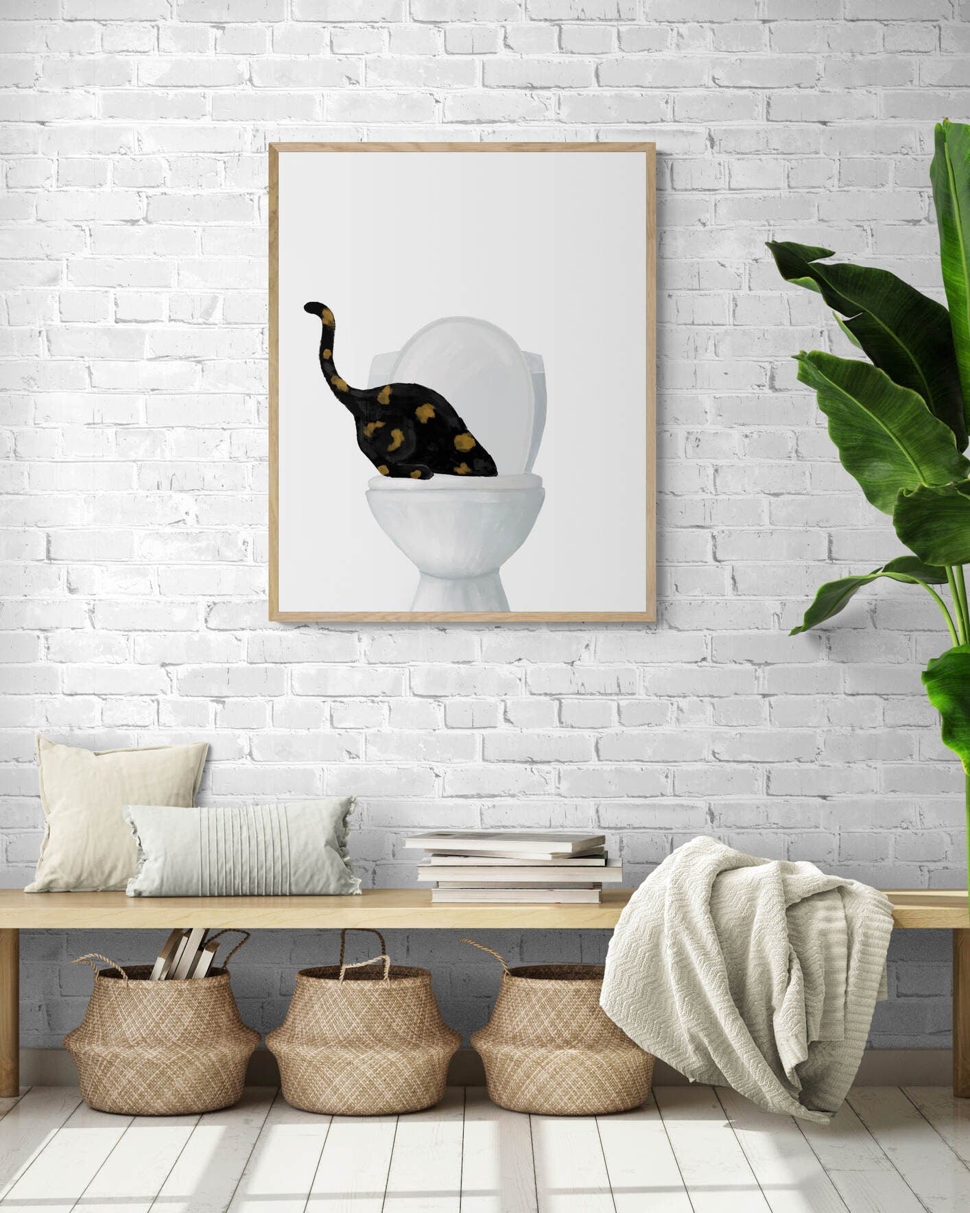 Tortoiseshell Cat Drinking Water From Toilet Art, Fat Tortie Cat Print, Bathroom Decor, Cat Painting, Kitty Licking Water From Toilet Art, - MerikaArt