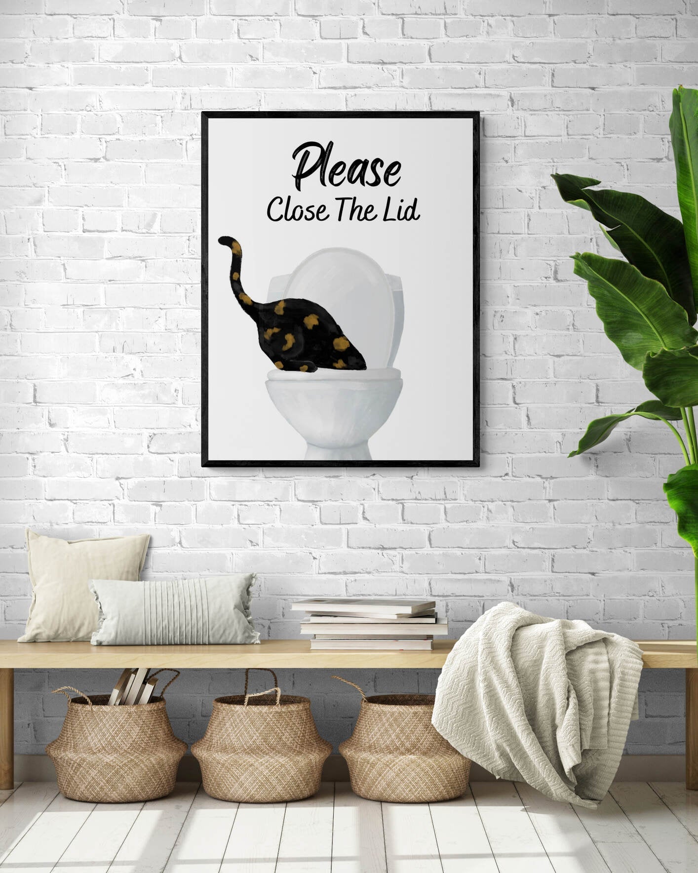 Tortoiseshell Cat Drinking Water From Toilet Sign, Fat Tortie Cat Print, Bathroom Decor, Cat Painting, Kitty Licking Water From Toilet Art, - MerikaArt