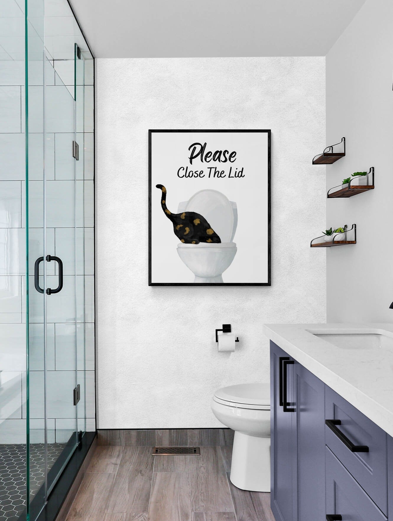 Tortoiseshell Cat Drinking Water From Toilet Sign, Fat Tortie Cat Print, Bathroom Decor, Cat Painting, Kitty Licking Water From Toilet Art, - MerikaArt