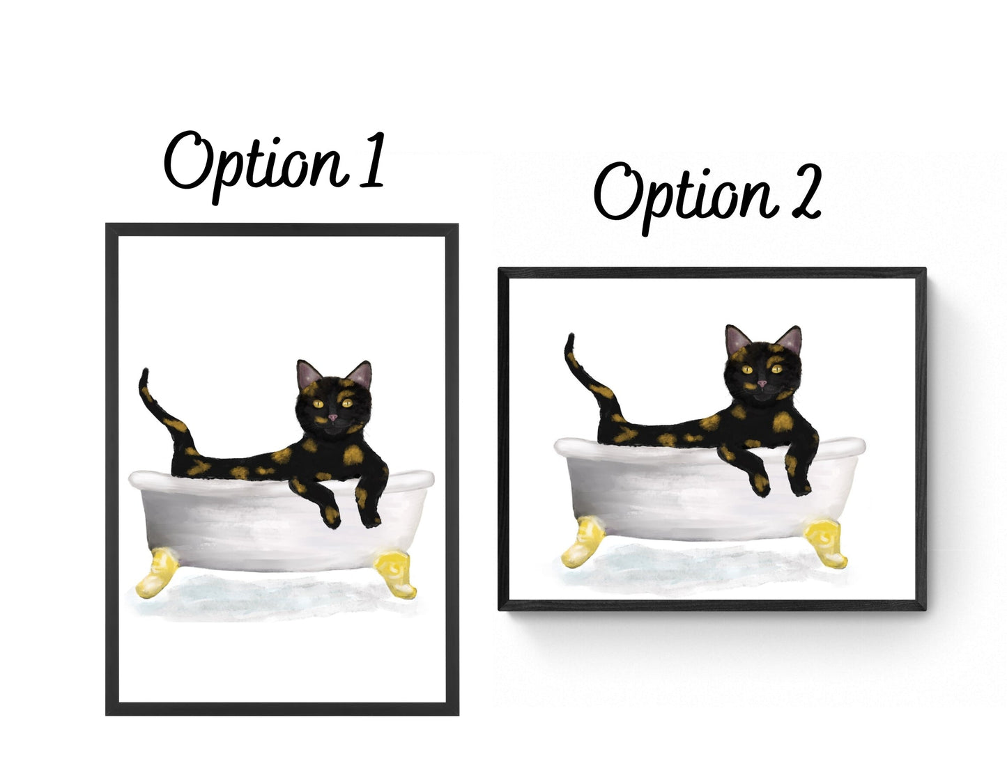 Tortoiseshell Cat in Bathtub – Playful and Unique Cat Art Print - MerikaArt