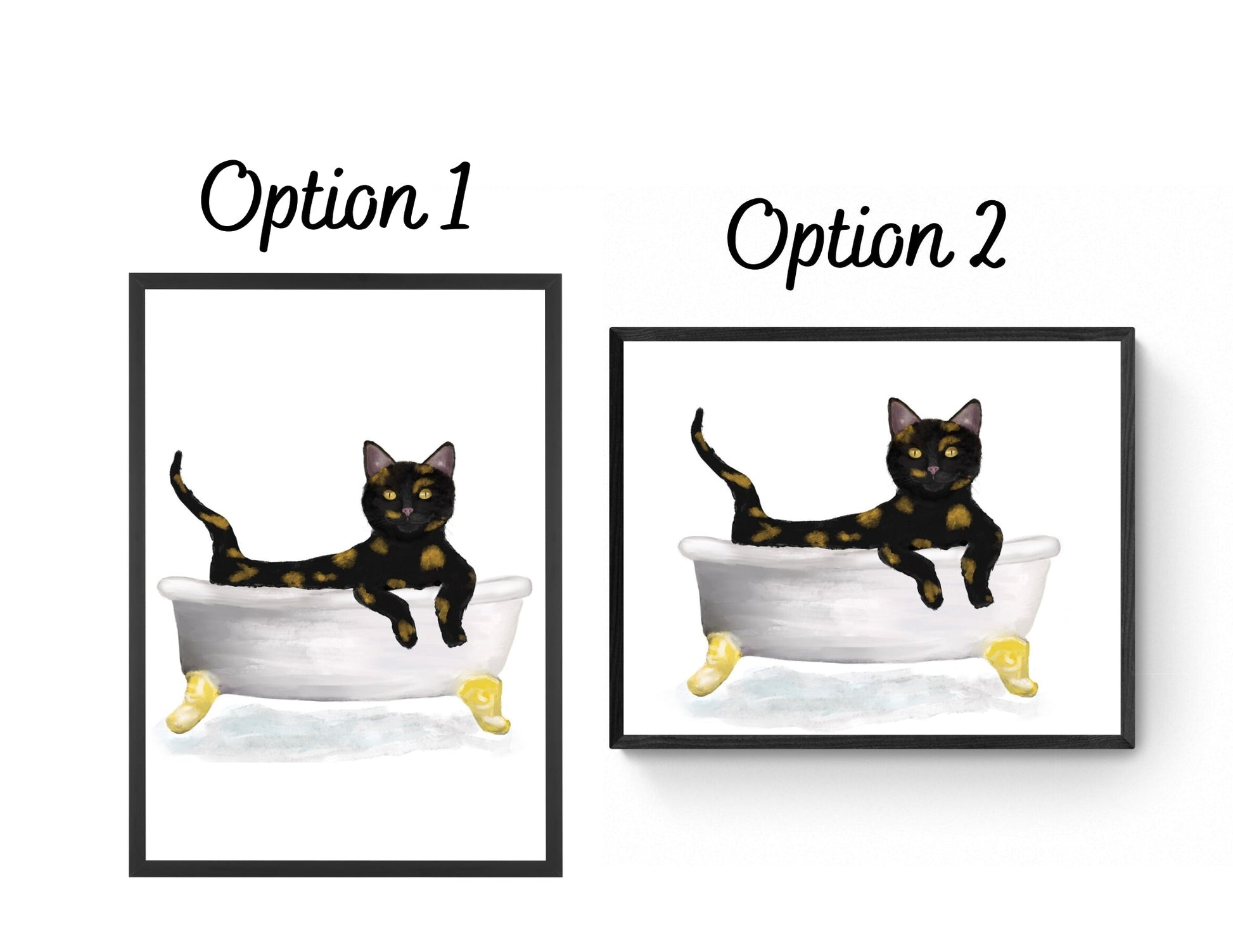 Tortoiseshell Cat in Bathtub – Playful and Unique Cat Art Print - MerikaArt