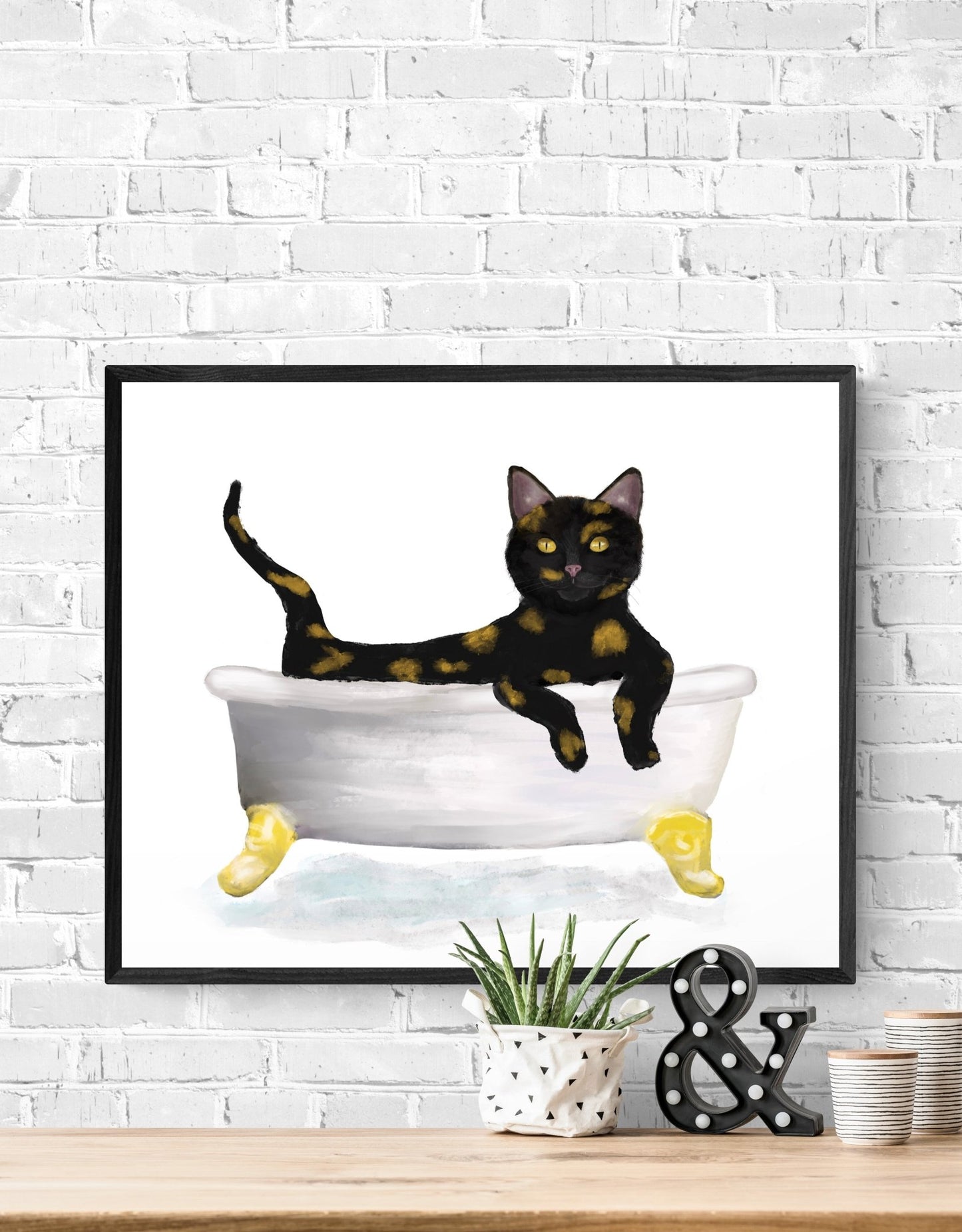 Tortoiseshell Cat in Bathtub – Playful and Unique Cat Art Print - MerikaArt