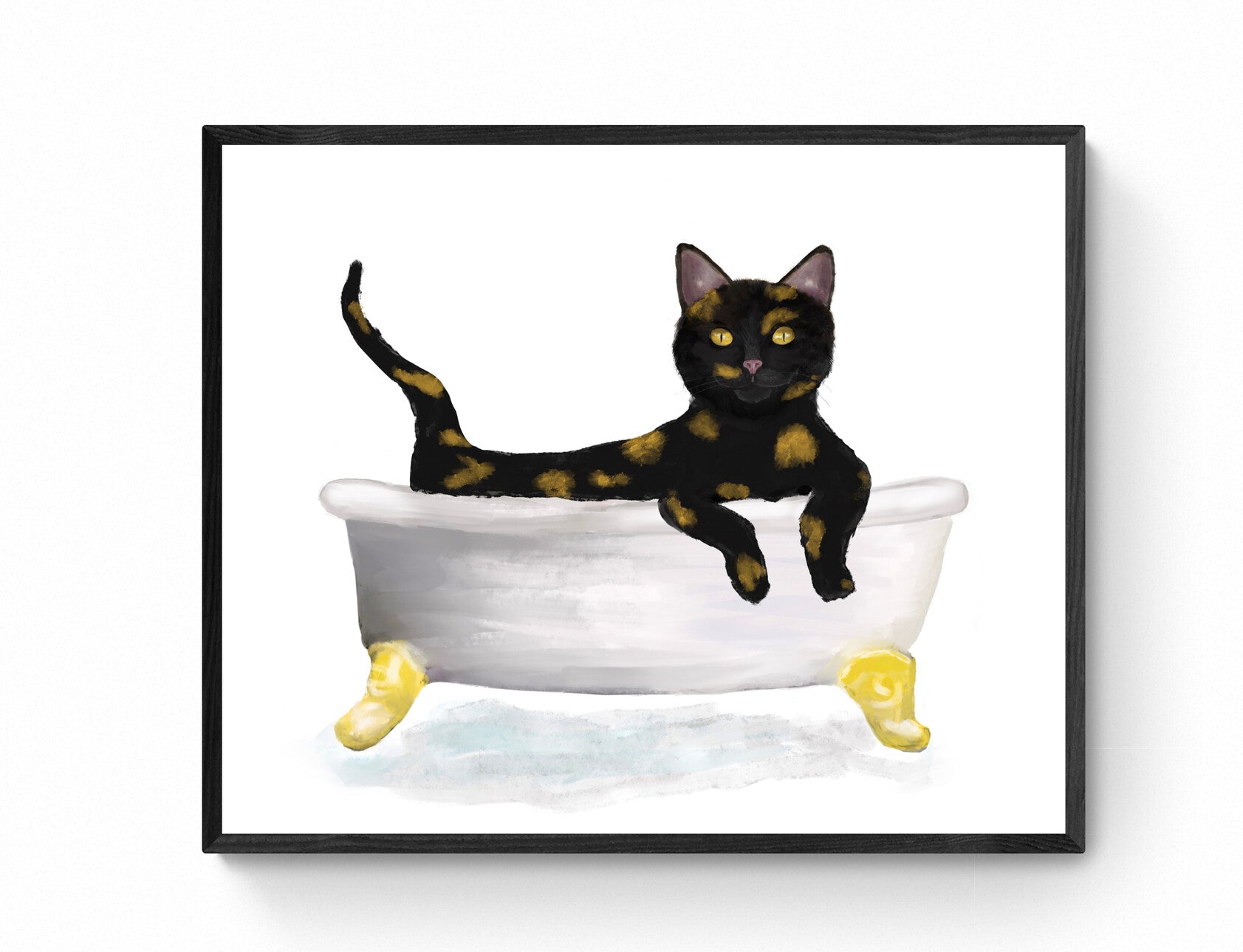 Tortoiseshell Cat in Bathtub – Playful and Unique Cat Art Print - MerikaArt
