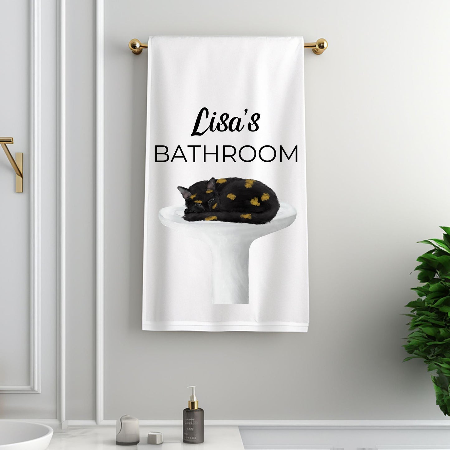 Tortoiseshell Cat Sleeping on a Sink Bathroom Towel - MerikaArt