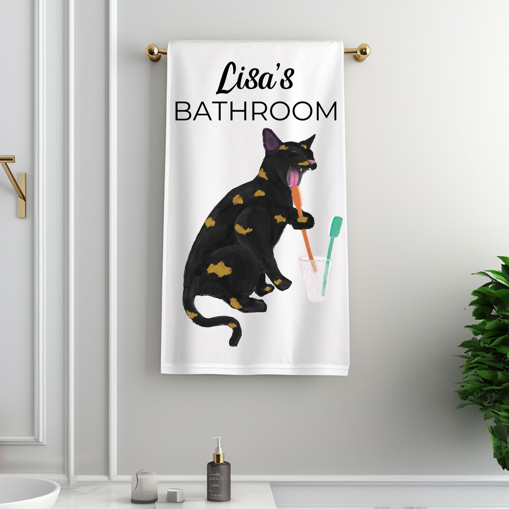 Tortoiseshell Cat Toothbrush Bathroom Towel - MerikaArt