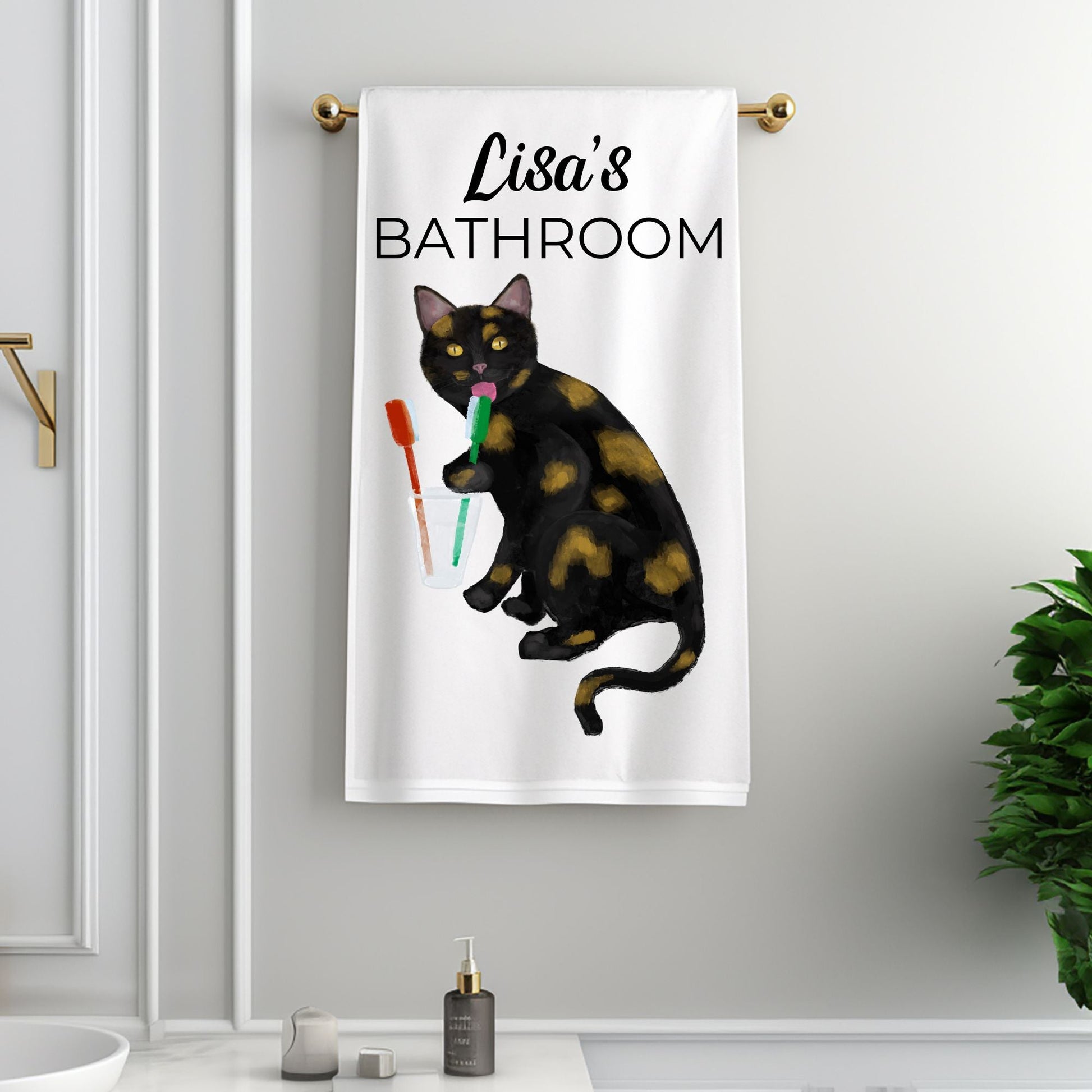 Tortoiseshell Cat Toothbrush Bathroom Towel - MerikaArt