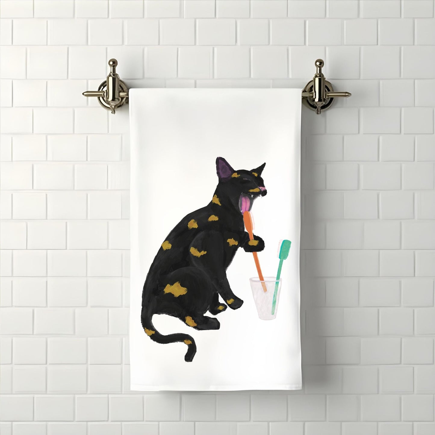 Tortoiseshell Cat Toothbrush Bathroom Towel - MerikaArt