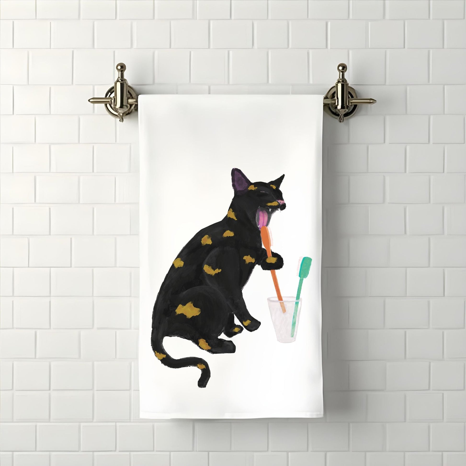 Tortoiseshell Cat Toothbrush Bathroom Towel - MerikaArt