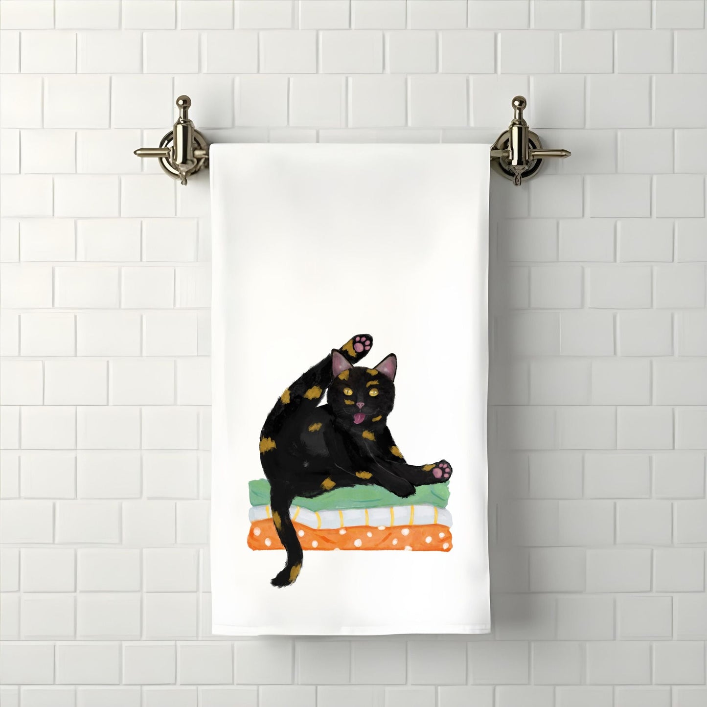 Tortoiseshell Cat Yoga Bathroom Towel - MerikaArt