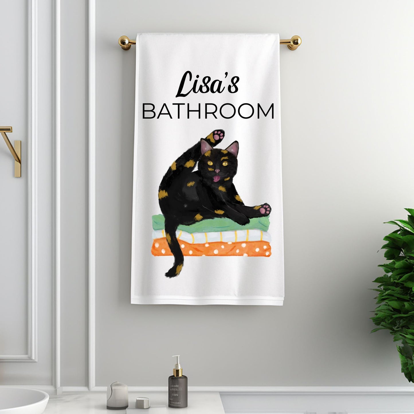 Tortoiseshell Cat Yoga Bathroom Towel - MerikaArt