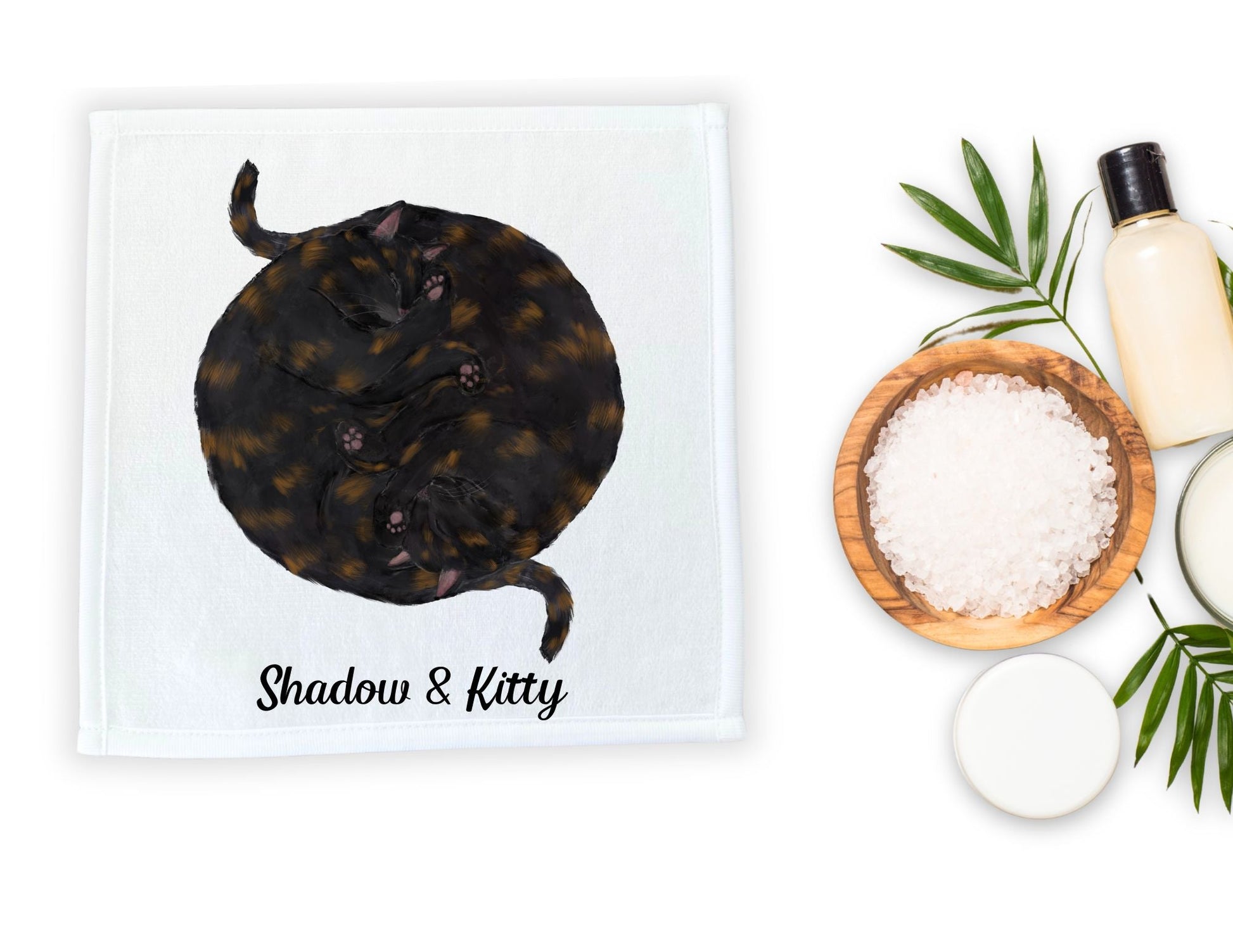 Tortoiseshell Cats Sleeping Washcloth - MerikaArt