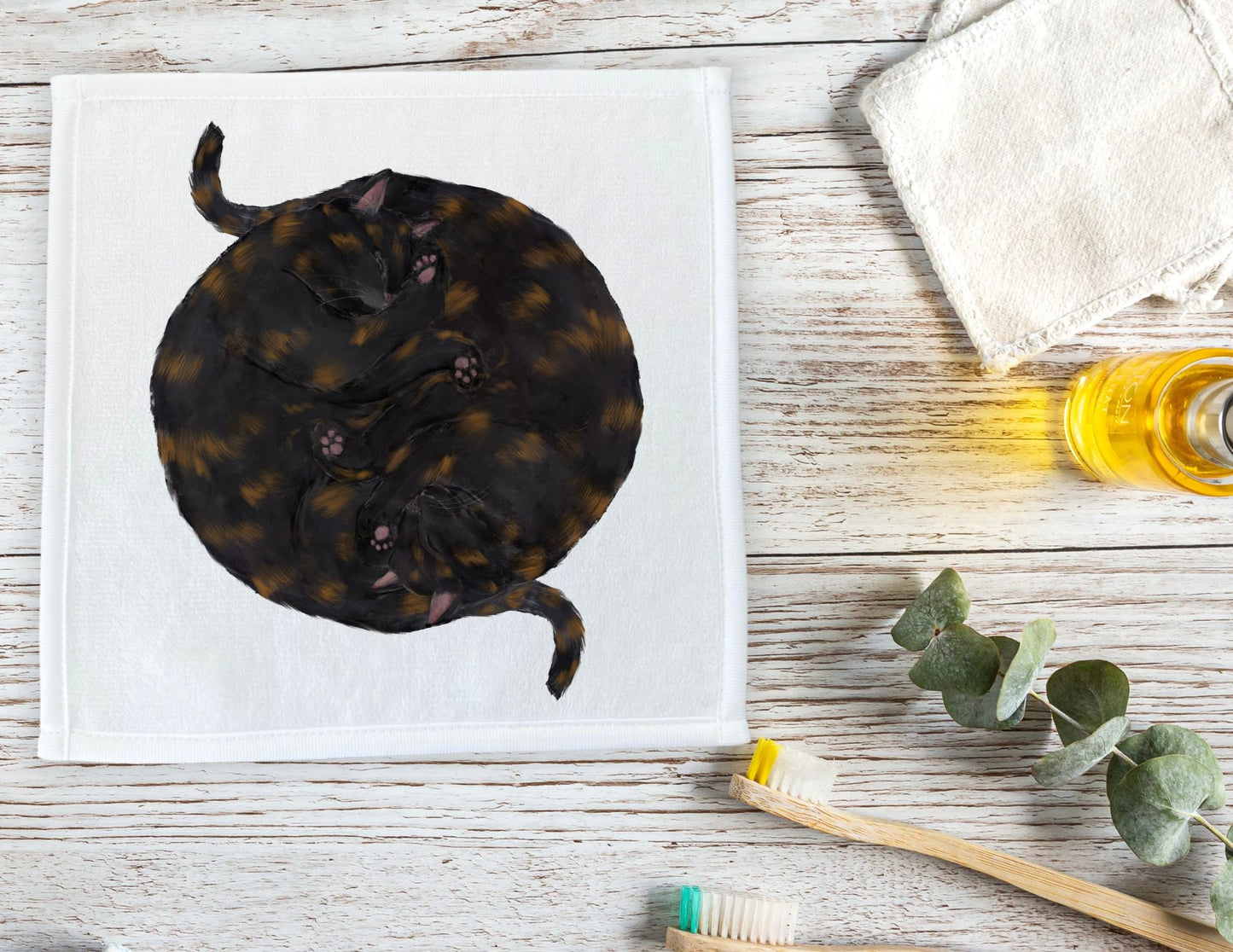 Tortoiseshell Cats Sleeping Washcloth - MerikaArt