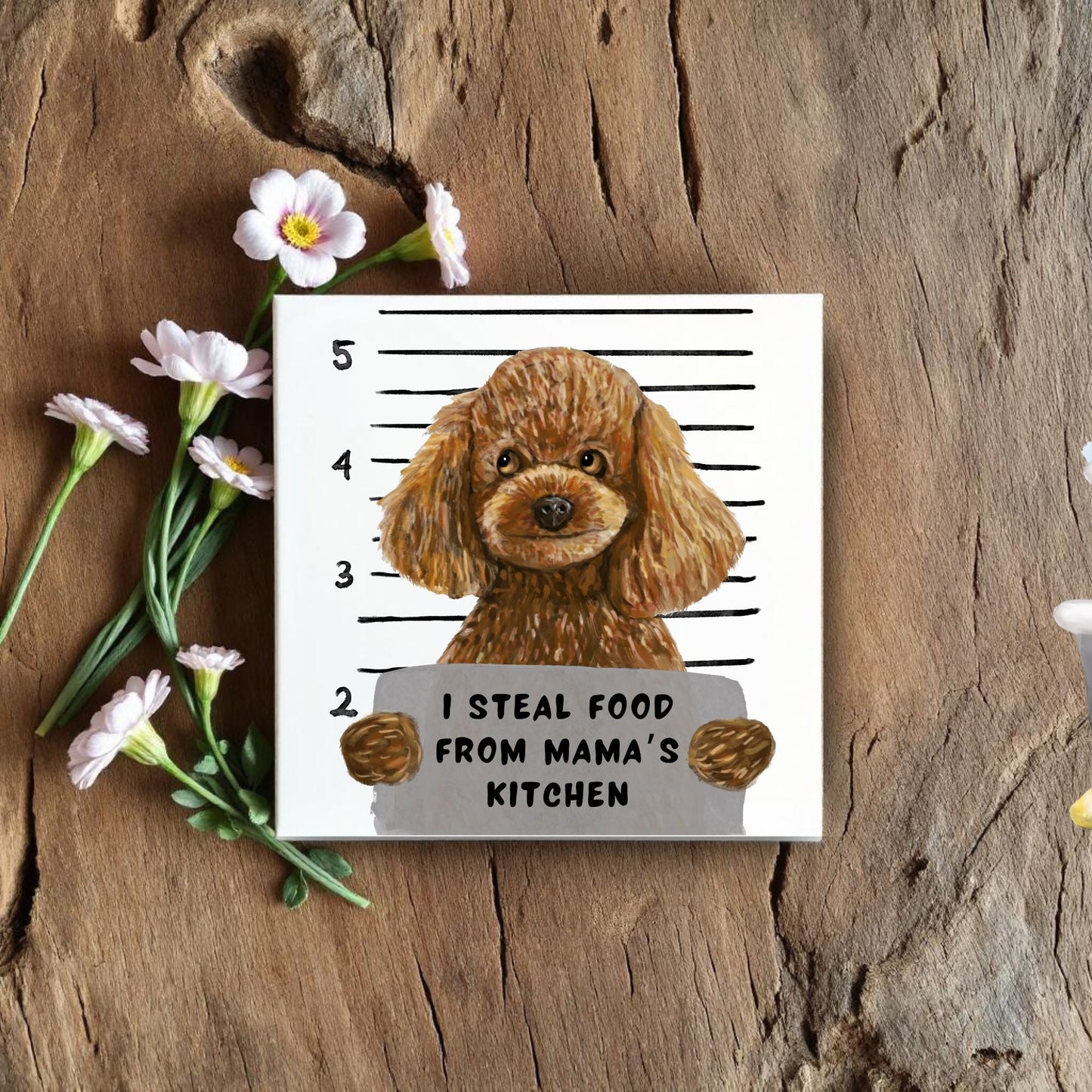 Toy Poodle Mugshot Ceramic Tile - MerikaArt