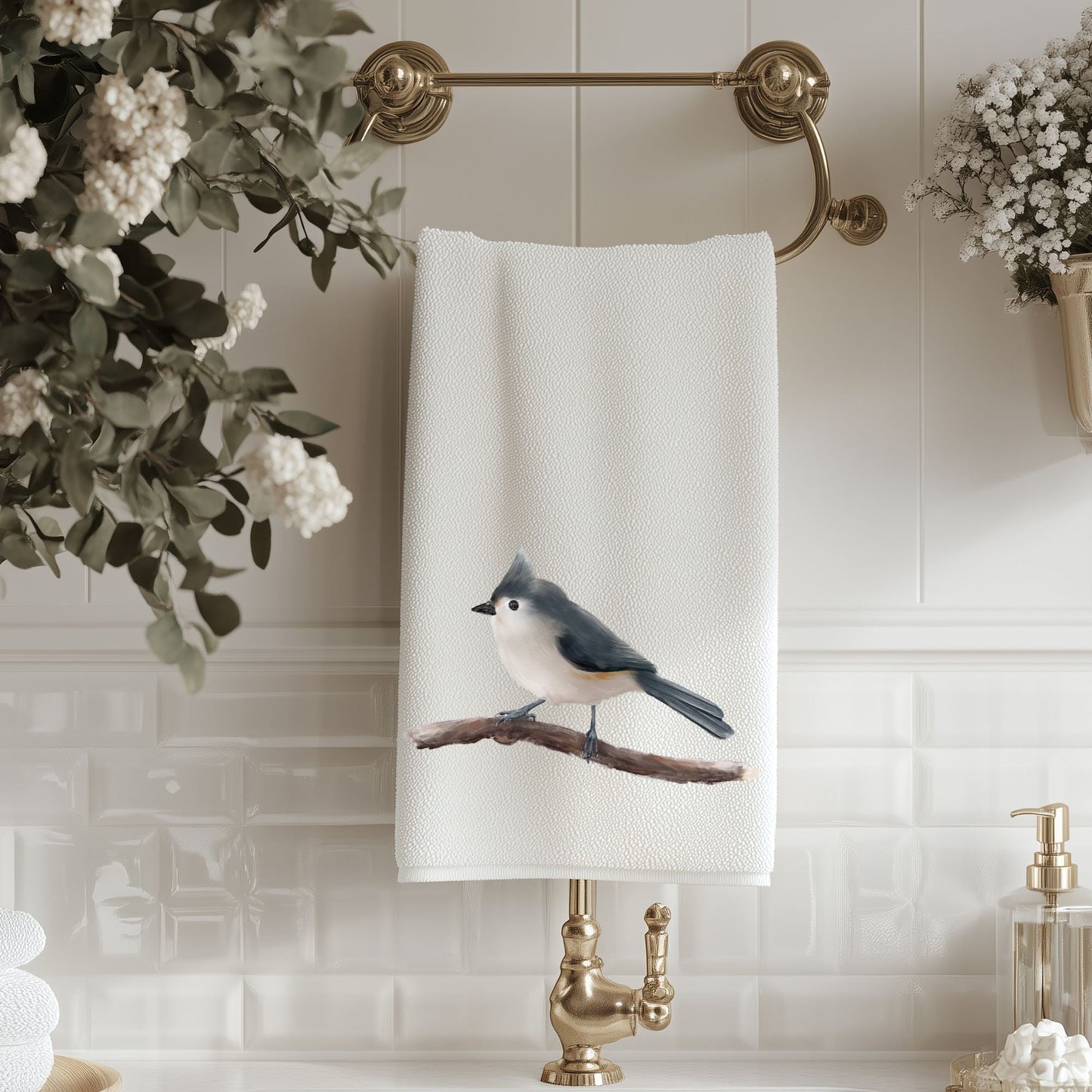 Tufted Titmouse Bathroom Towel - MerikaArt