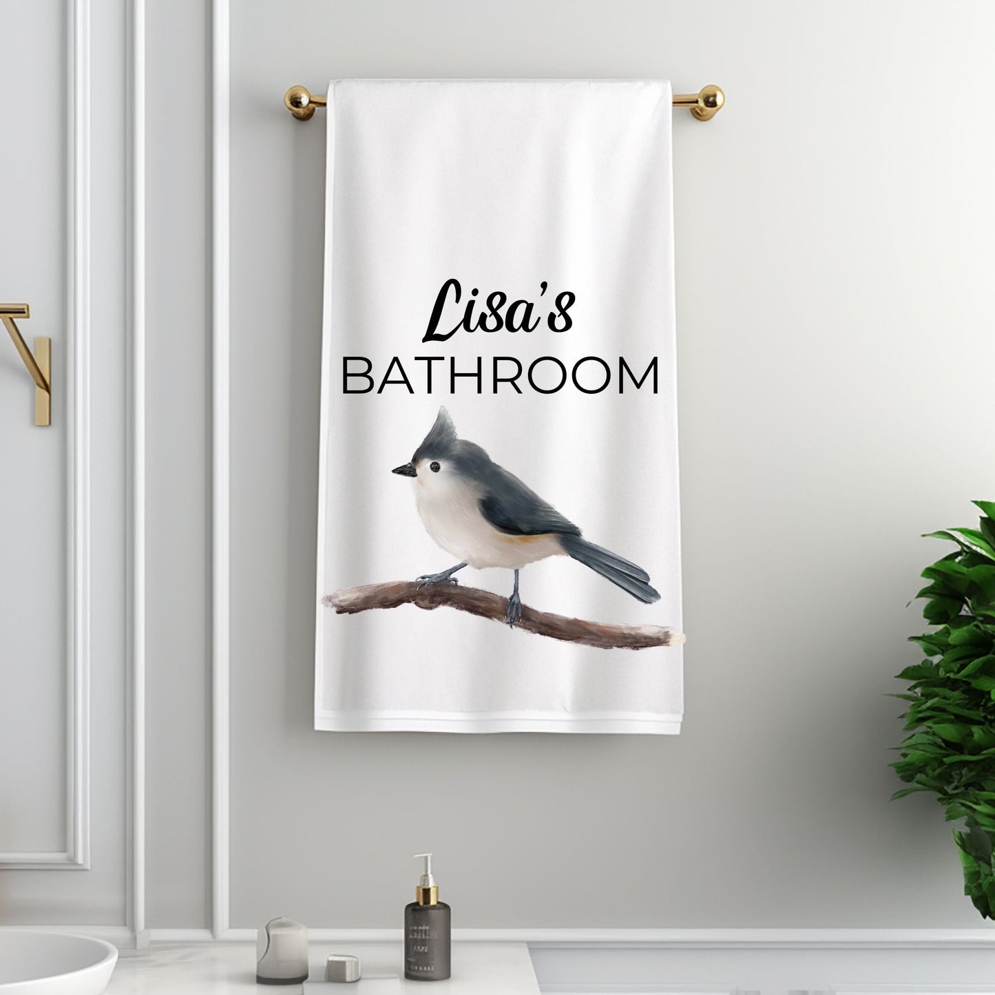 Tufted Titmouse Bathroom Towel - MerikaArt