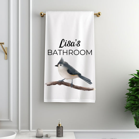 Tufted Titmouse Bathroom Towel - MerikaArt