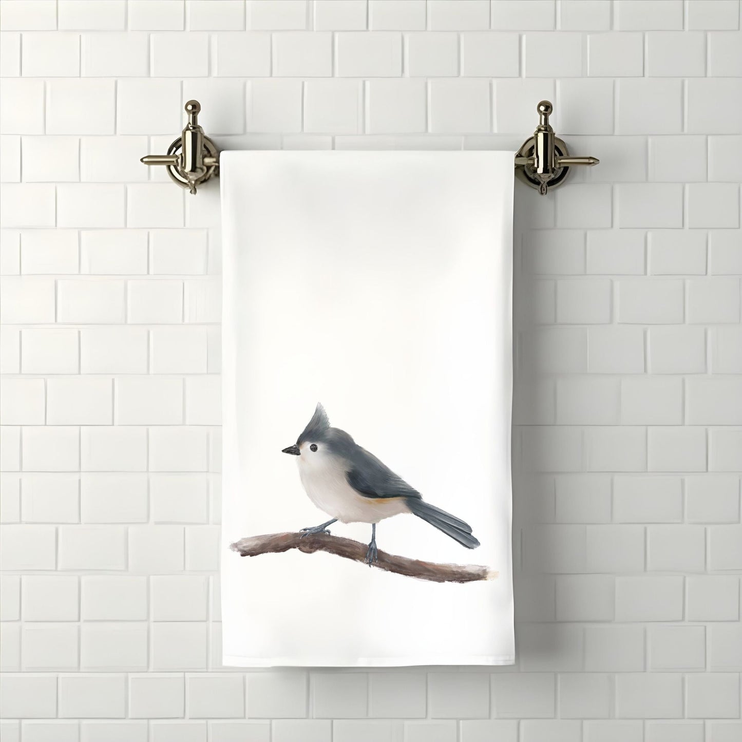 Tufted Titmouse Bathroom Towel - MerikaArt