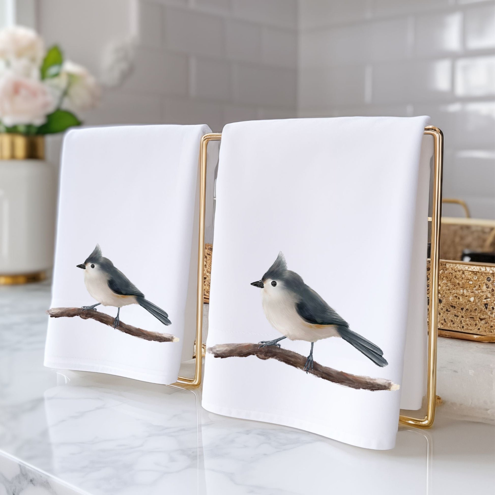 Tufted Titmouse Bathroom Towel - MerikaArt