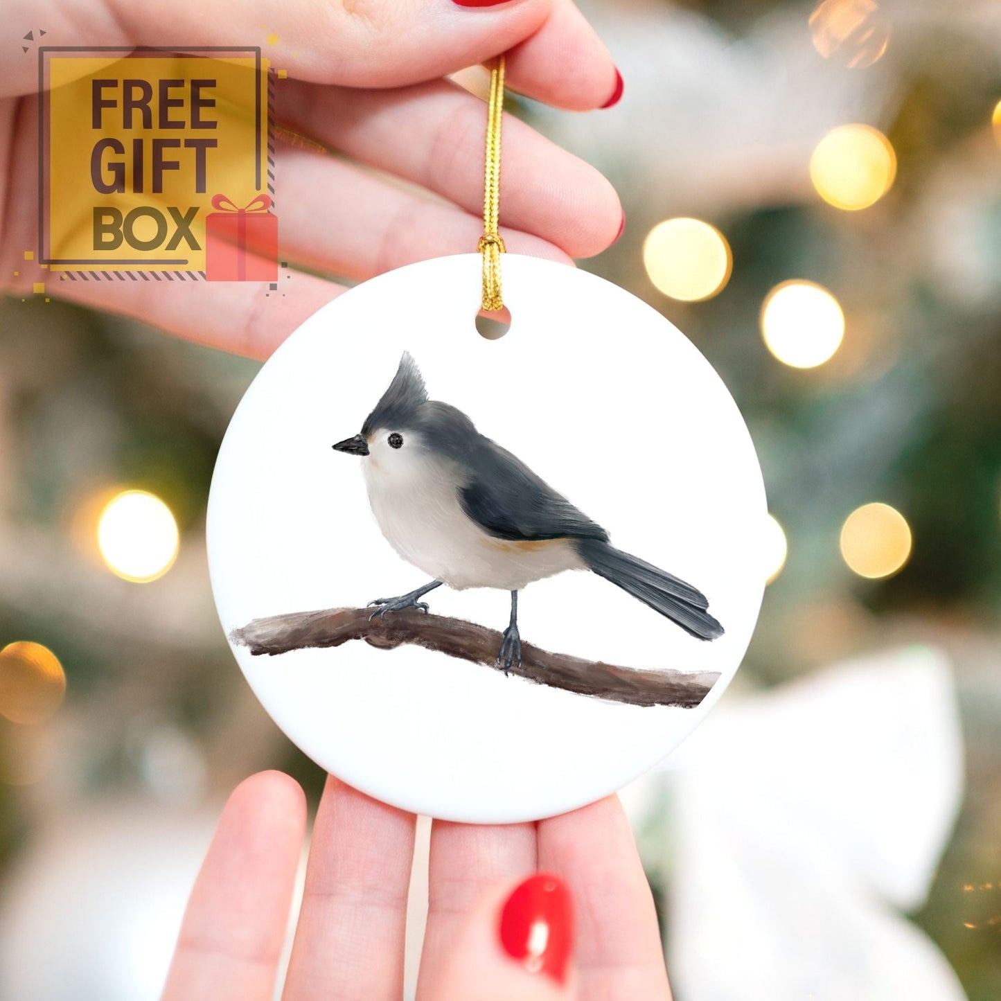 Tufted Titmouse Ceramic Ornament - MerikaArt