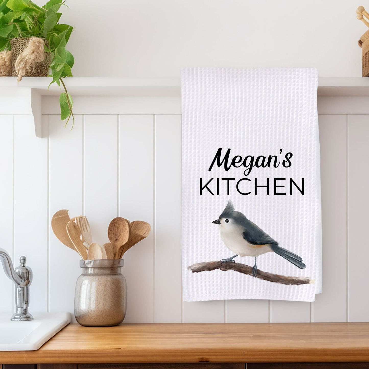 Tufted Titmouse Kitchen Towel - MerikaArt