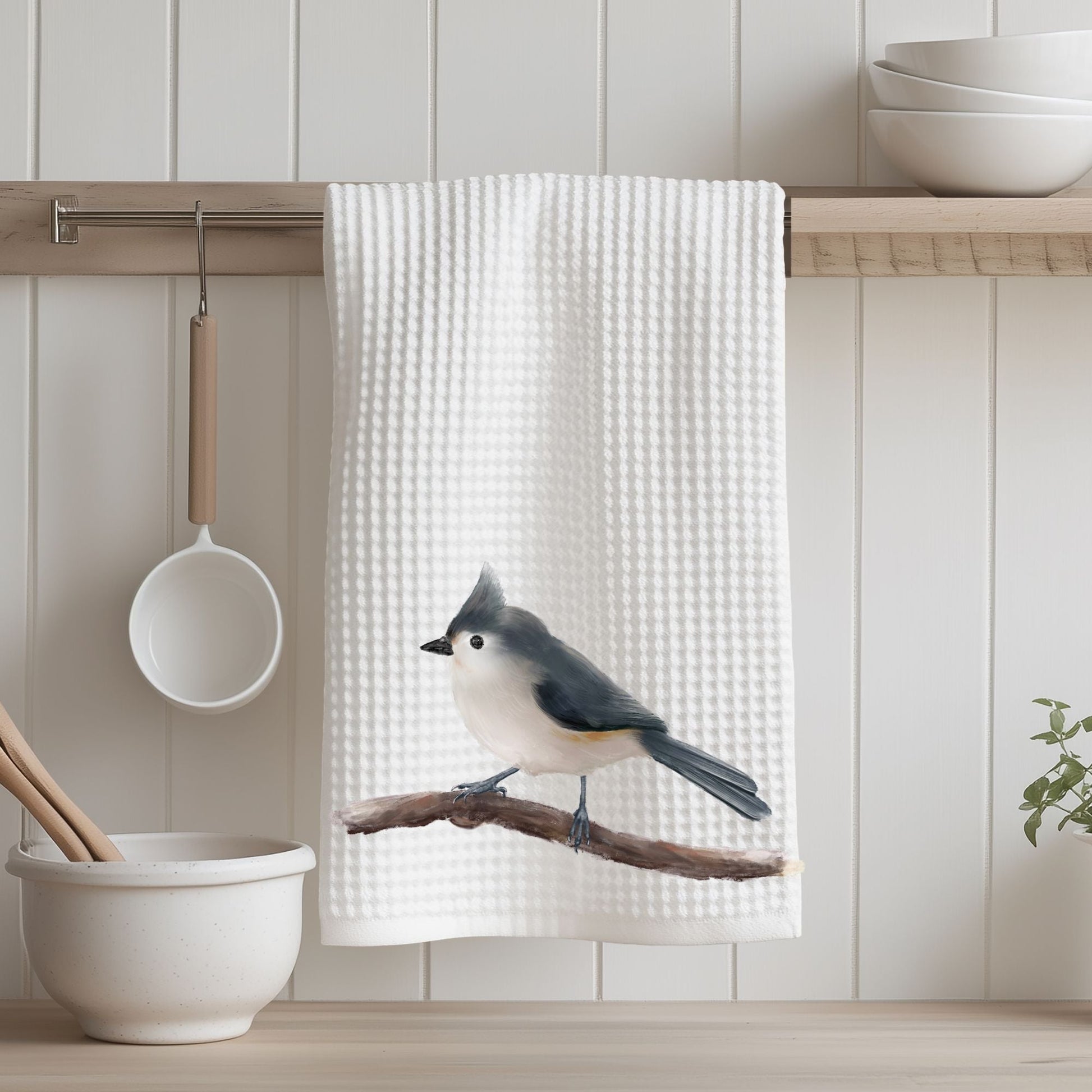 Tufted Titmouse Kitchen Towel - MerikaArt