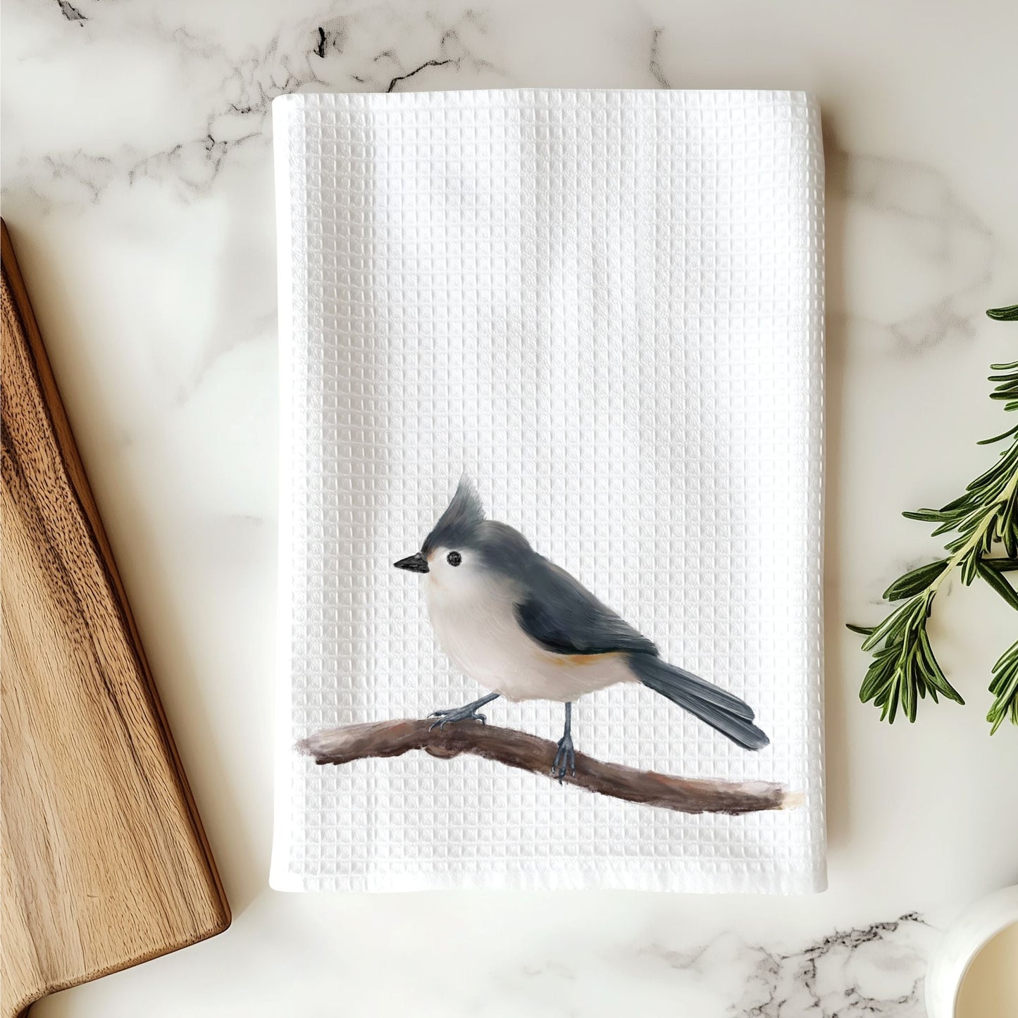Tufted Titmouse Kitchen Towel - MerikaArt