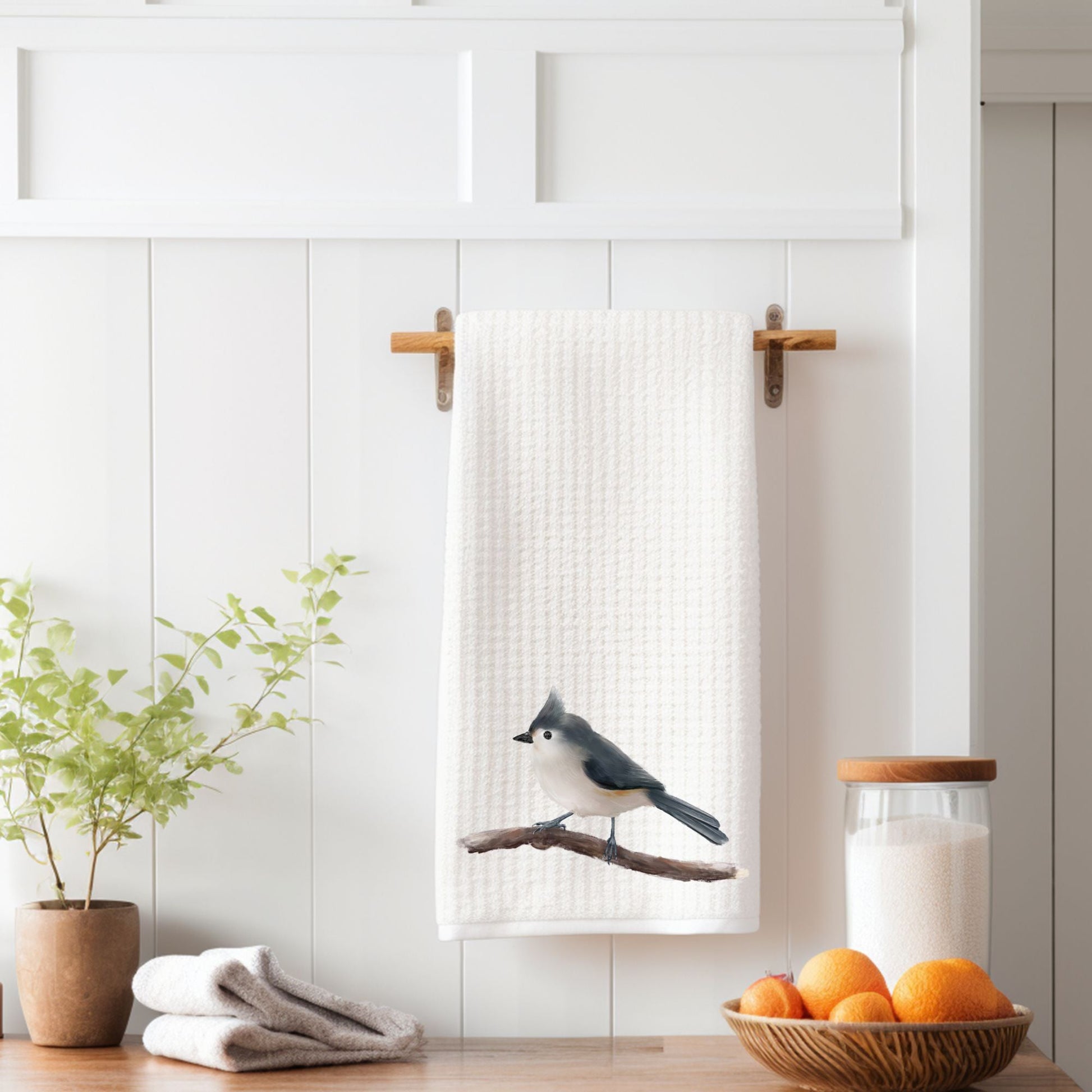 Tufted Titmouse Kitchen Towel - MerikaArt