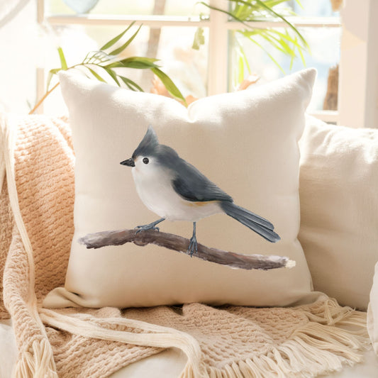 Tufted Titmouse Pillow - MerikaArt