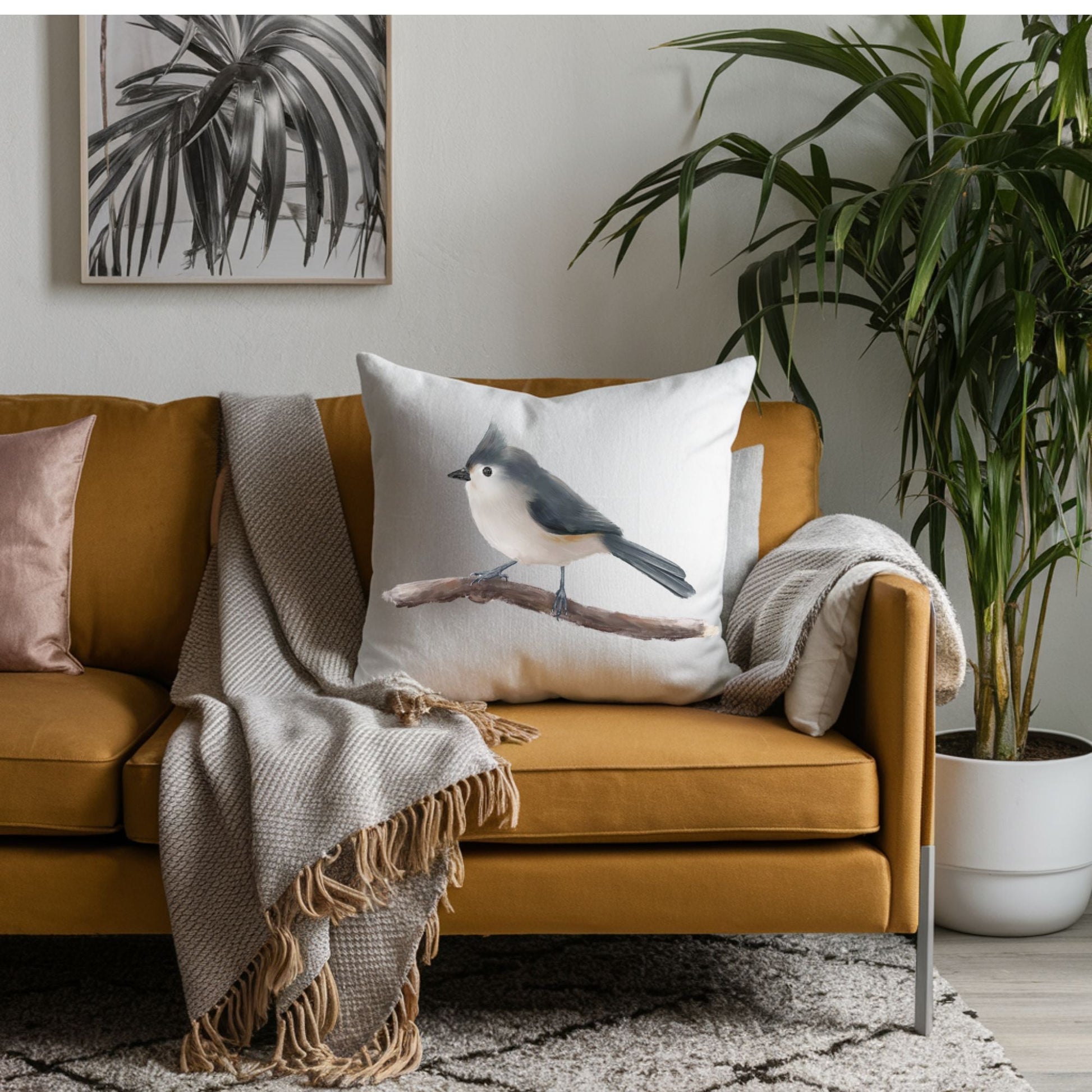 Tufted Titmouse Pillow - MerikaArt