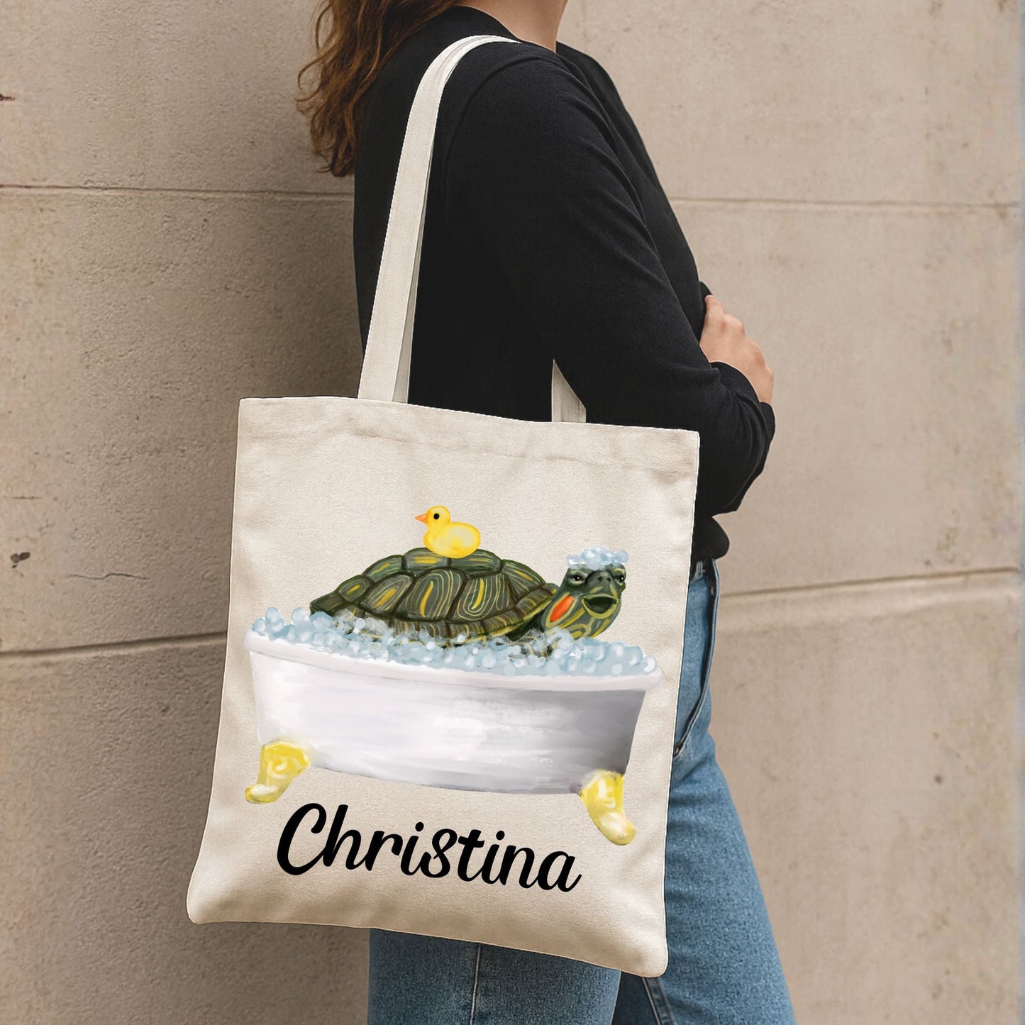 Turtle in Bathtub Tote Bag - MerikaArt