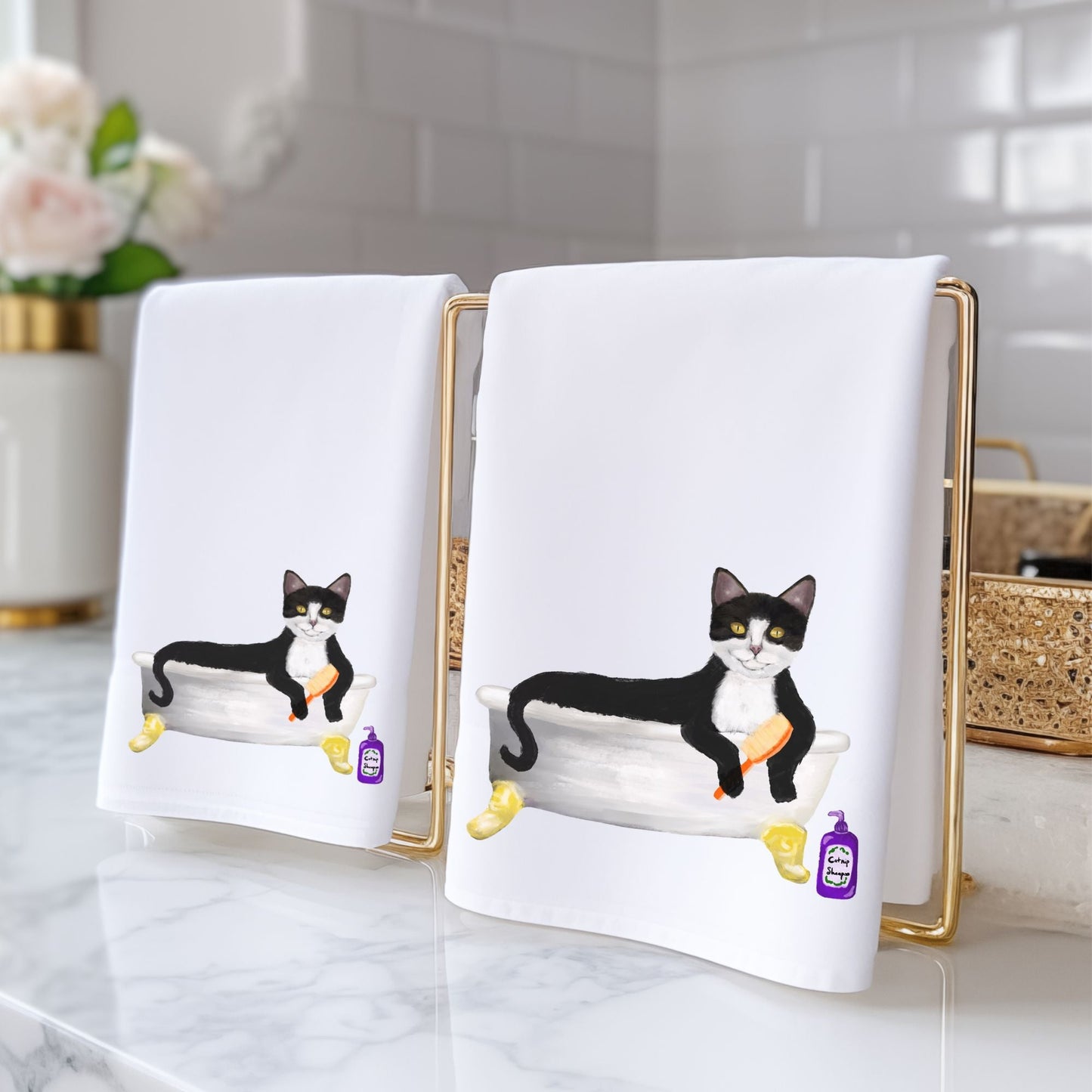 Tuxedo Cat Bath Towel - MerikaArt