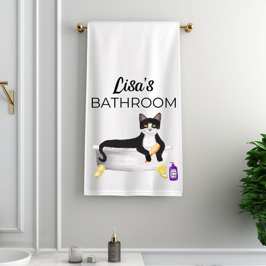 Tuxedo Cat Bath Towel - MerikaArt