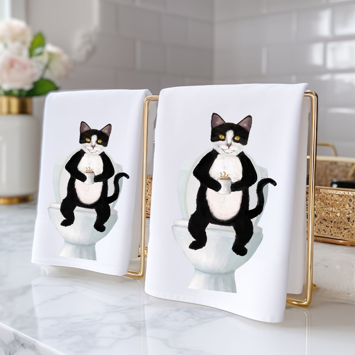 Tuxedo Cat Bathroom Towel - MerikaArt