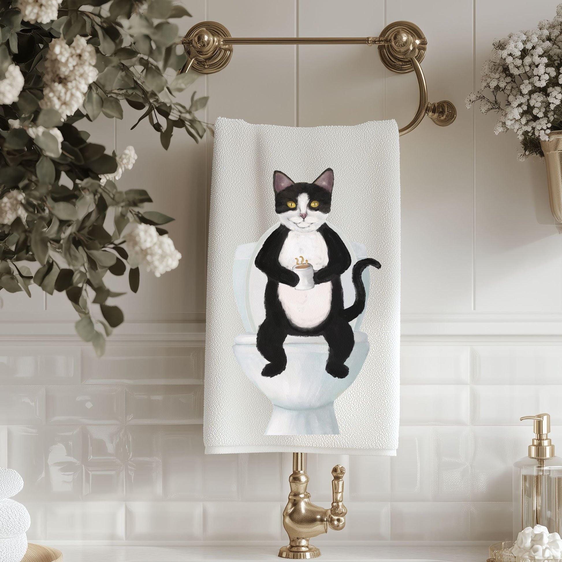 Tuxedo Cat Bathroom Towel - MerikaArt