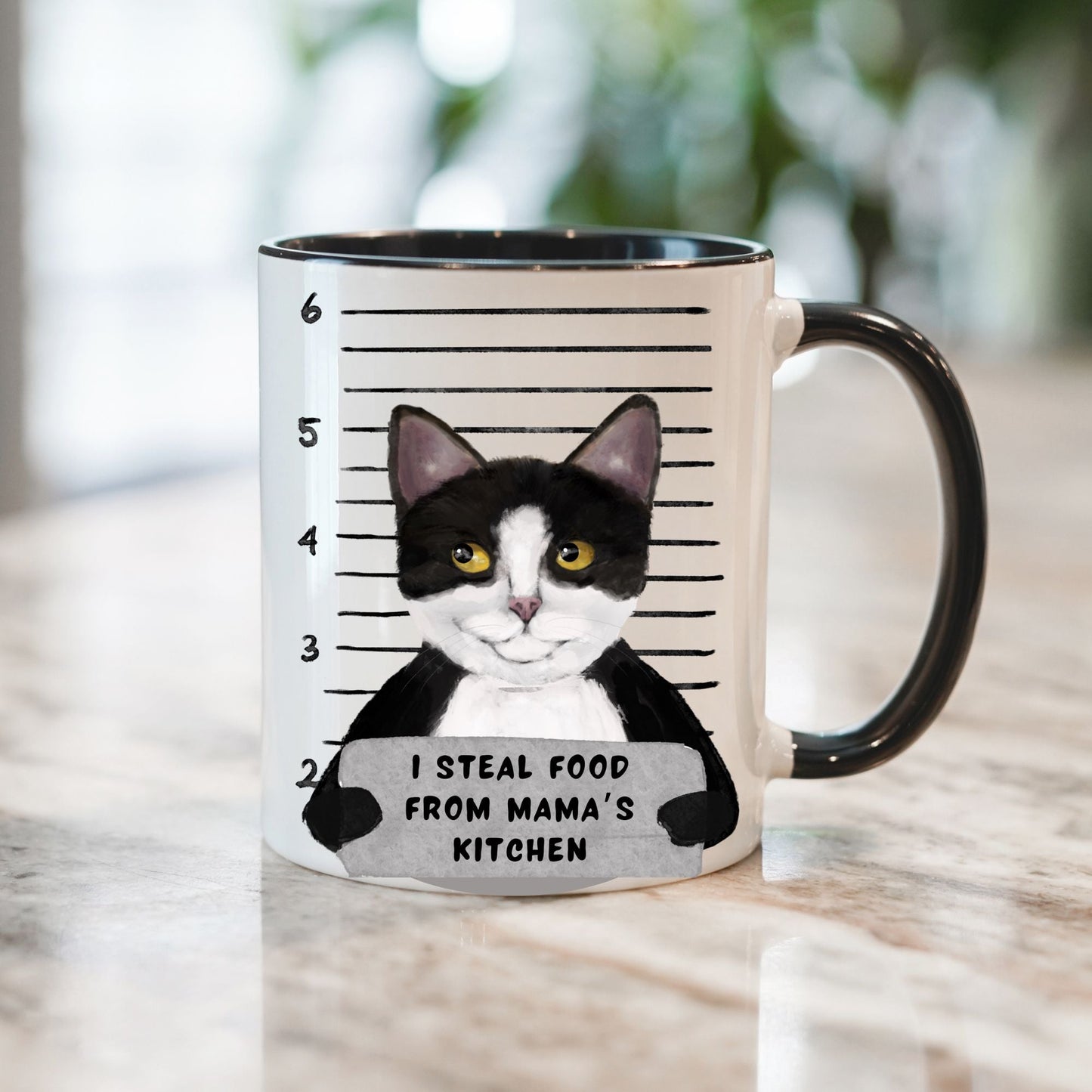 Tuxedo Cat Mugshot Mug - MerikaArt
