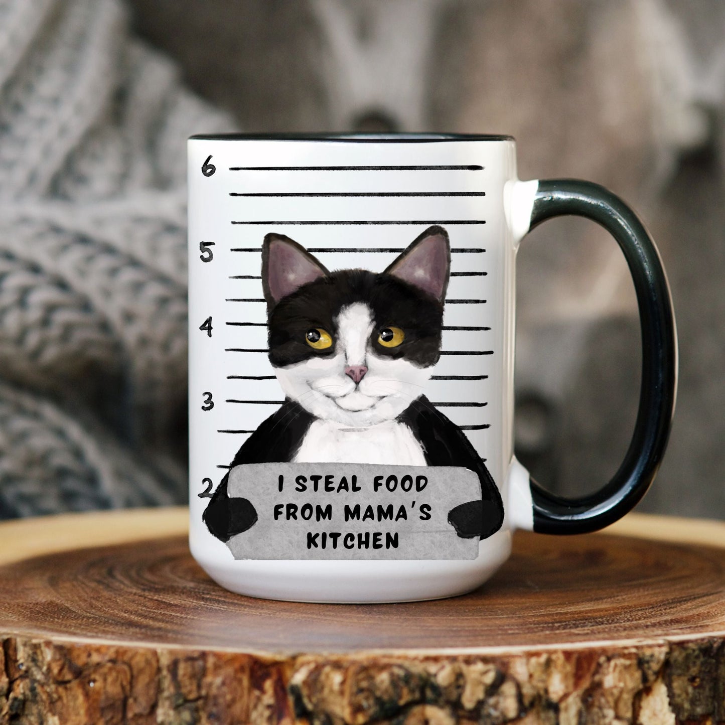 Tuxedo Cat Mugshot Mug - MerikaArt