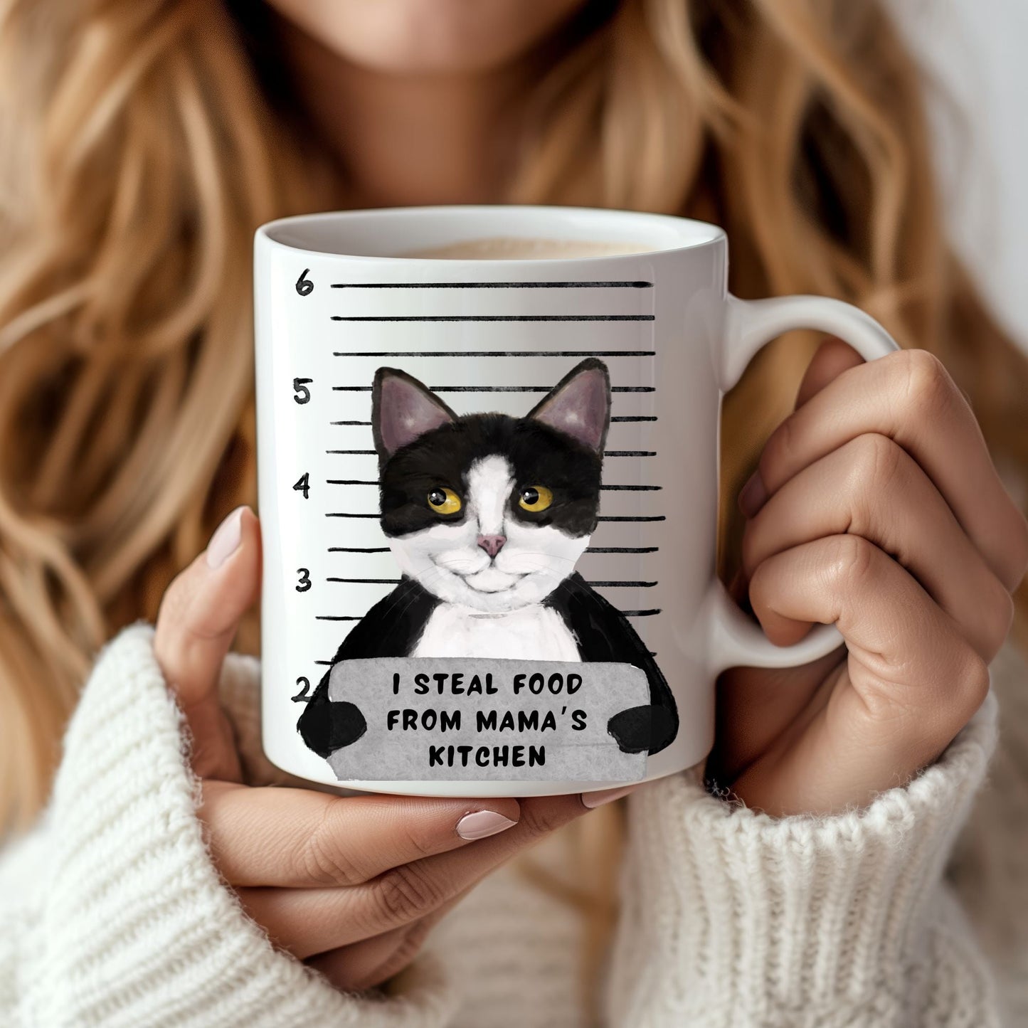 Tuxedo Cat Mugshot Mug - MerikaArt